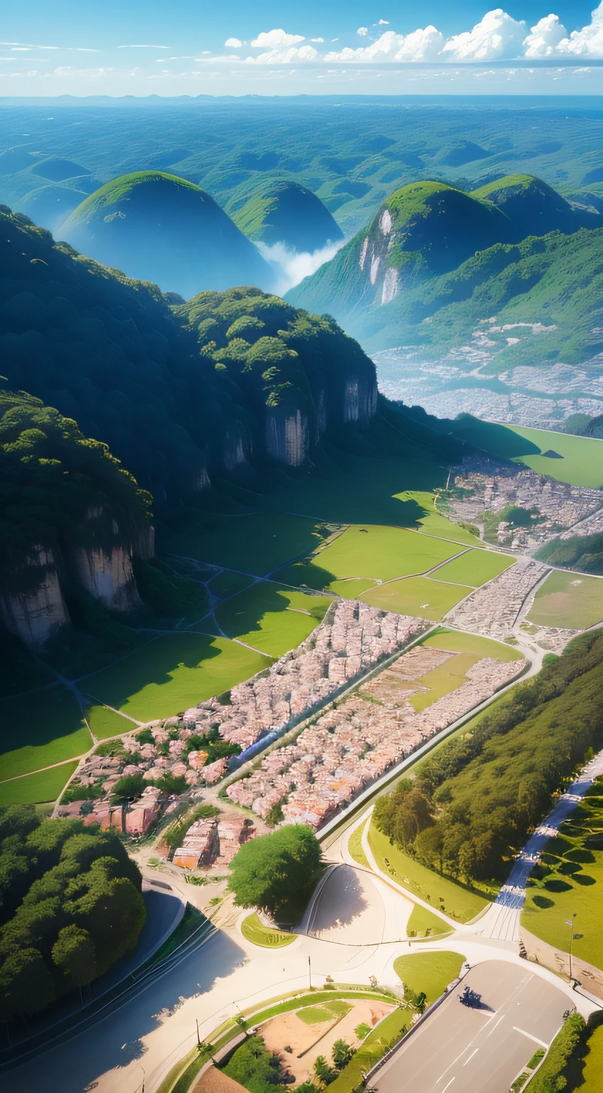 crie uma imagem de uma cidade no meio de uma floresta