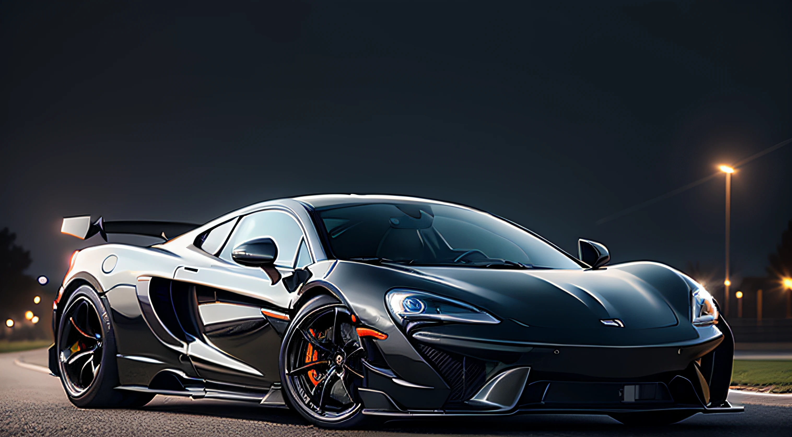 Black McLaren　nighttime scene