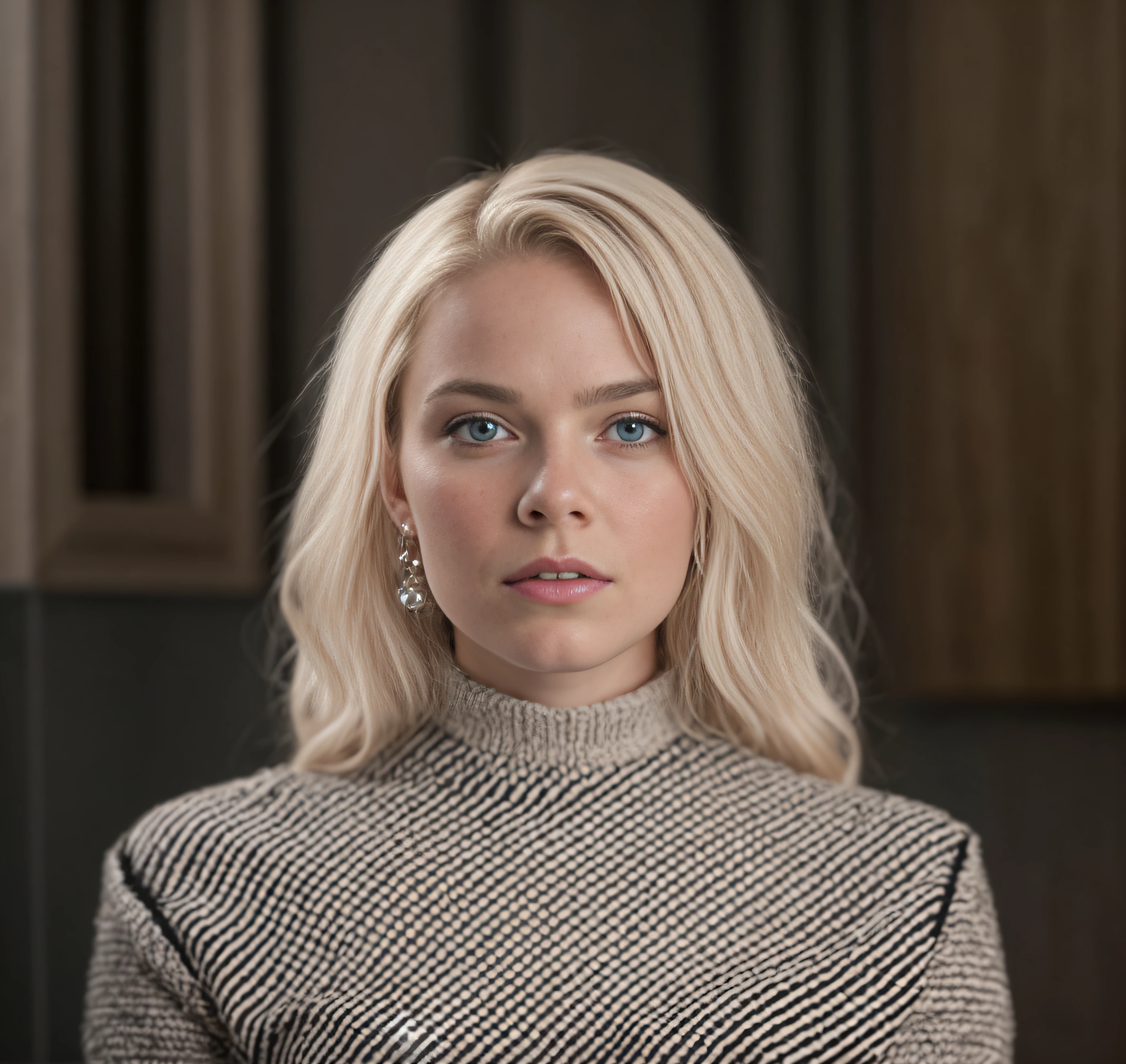 Blonde with blue eyes and in a black and white dress, innblásin af Nínu Tryggvadóttur, inspired by Louisa Matthíasdóttir, based on Anna Boch, olya bossak, portrait of a sci - fi woman, matte painting portrait shot, innblásin af Júlíönu Sveinsdóttur Качественная портретная фотосессия, extreme close up portrait, 真实感, foto realista, hyper realisitc