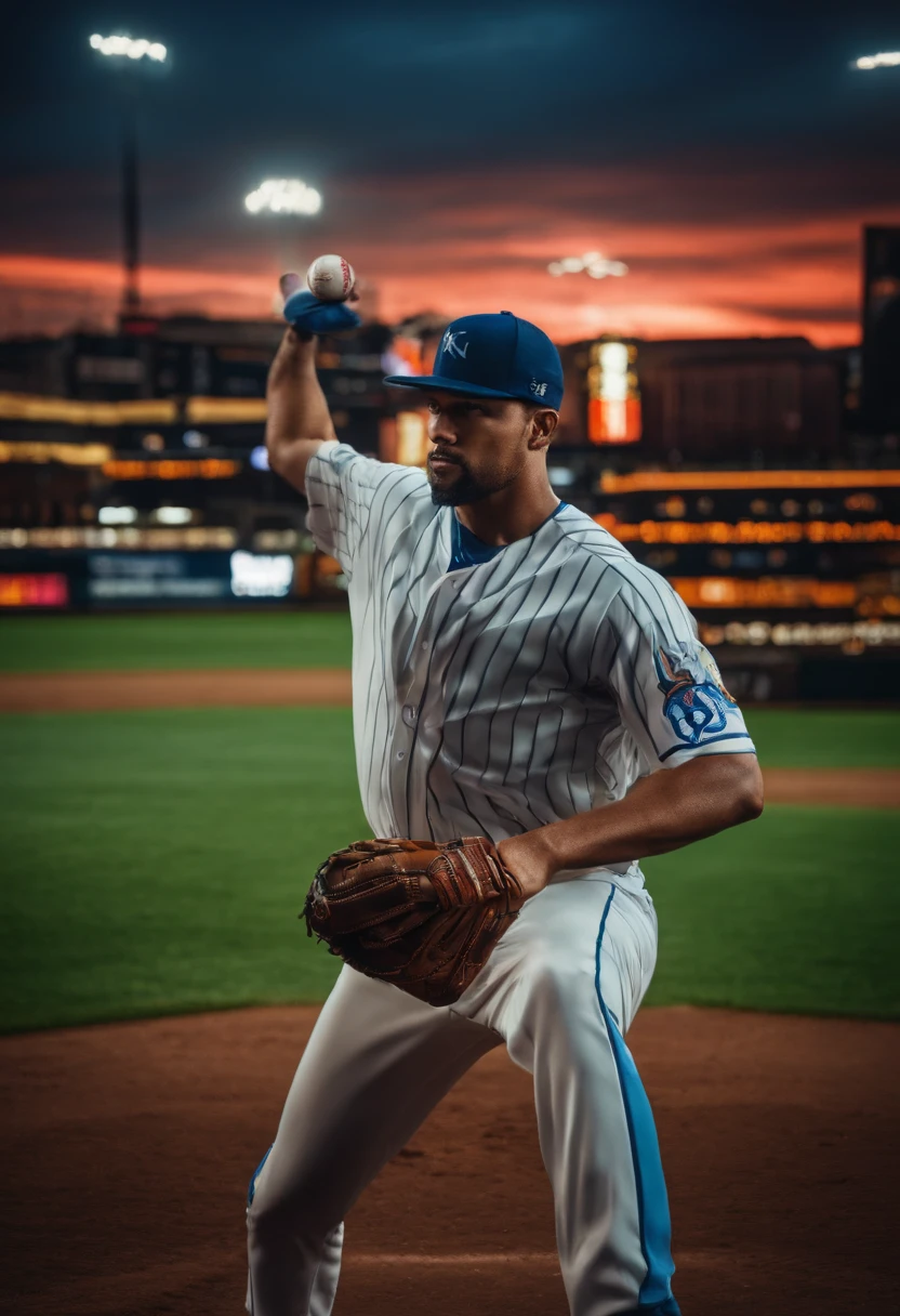 Play baseball,Pitcher showdown,Cyber background,the night