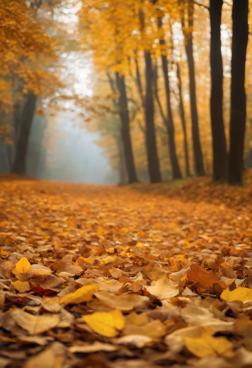 Autumn color earth，Golden earth，Fallen leaves are blown away，The beauty is vivid