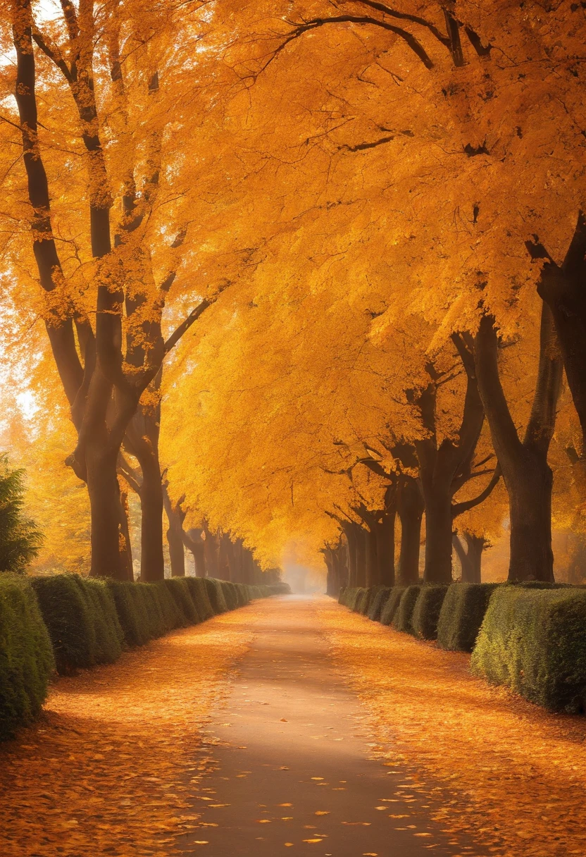 Autumn color earth,Golden earth,Fallen leaves are blown away,The beauty is vivid