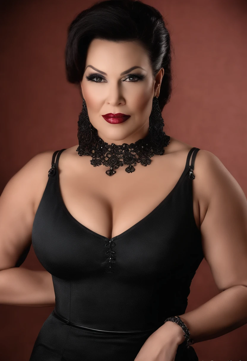 Dominatrix over 50 years old, busty figure,Homem-Imponente, Wrinkles, Intimidating woman, Palatial woman, beautiful thick female, Thick legs, Noble, sexy dominant pose, domination, There are slave domines, mistress, BDSM, femdom, Asian ancestry