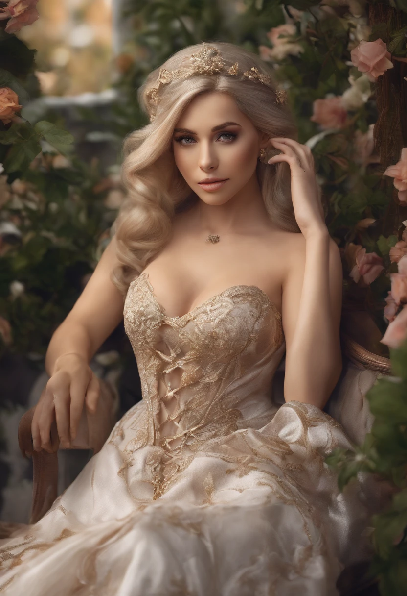 Rapunzel, (((topless))), stockings, ((best quality, 8K, Meisterwerk :1.3)), Scharfer Fokus :1.2, Körperkleid :1.1, Hochdetaillierte Gesichts- und Hautstruktur, topless, Garten, viele Details, detaillierter Hintergrund, mehr Details, photo, ultra realistisch
