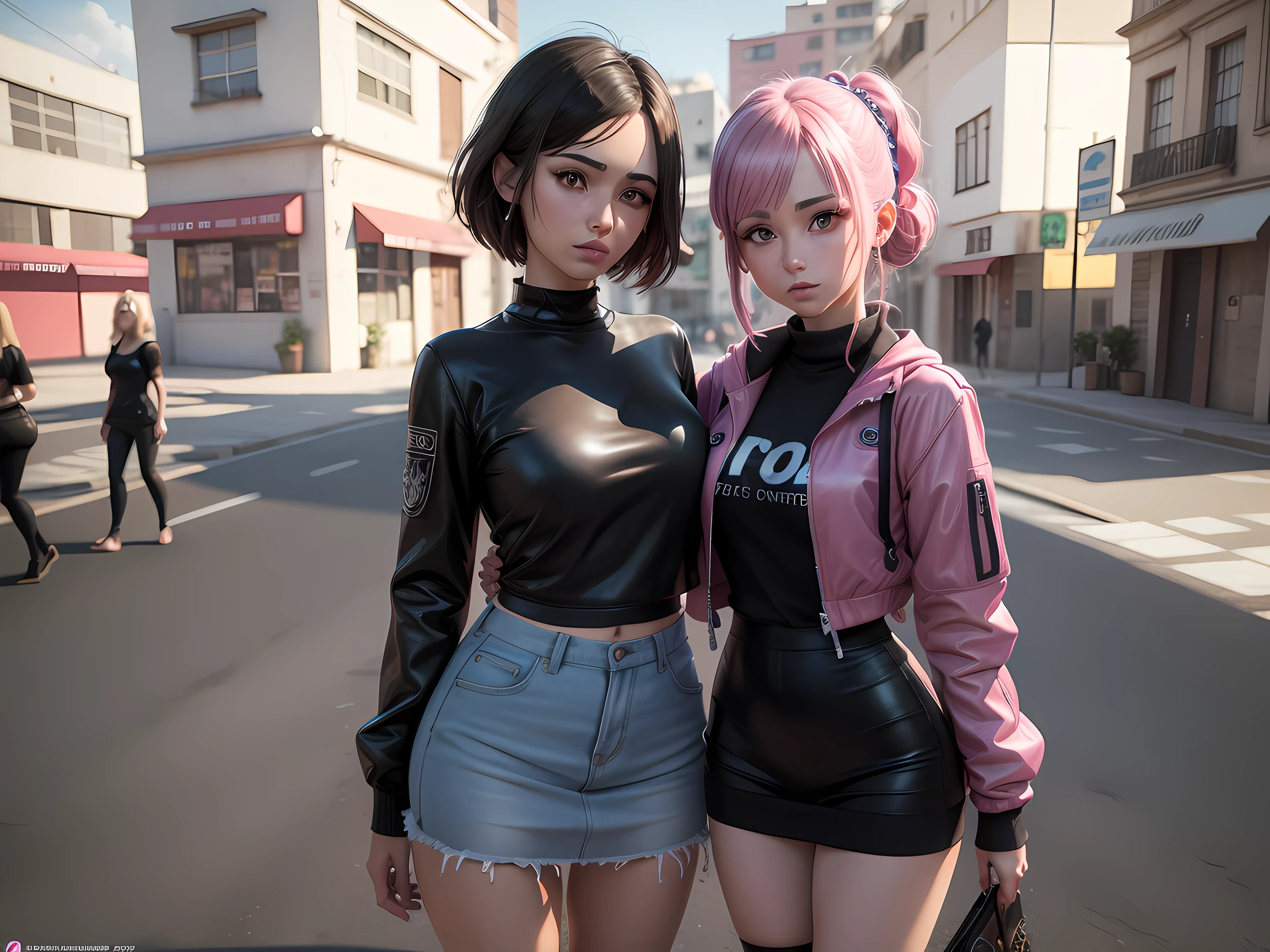 Cabelo ruivo claro, olhos castanhos claros, large breasts and buttocks, Black shorts and baby pink blouse, 1.70 de altura, branca