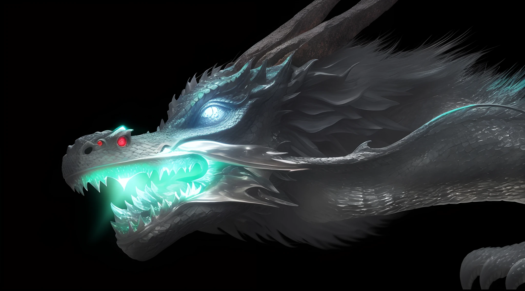A close up of a dragon with glowing eyes and a green light - SeaArt AI
