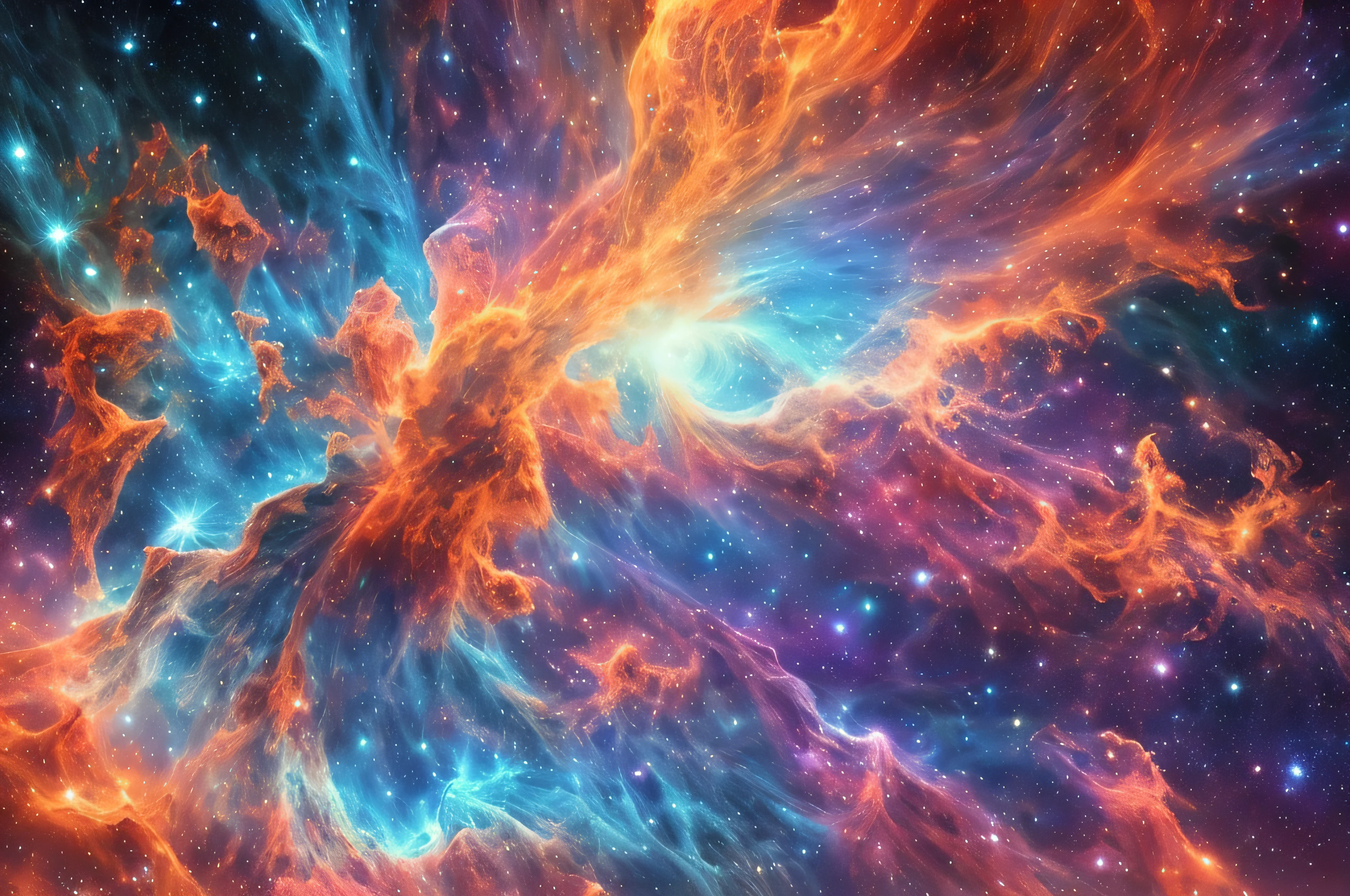 cosmic space、Incomprehensible spectacular scene of the appearance of a male figure from a bright cloud, Fractal Nebula Filaments, Cosmic entities, celestial, spaces, Bright and bright, Twist, whirling, Unrealistic, highly contrast, symbolic, Magic, mystical, Trickery, Hyper-realistic, Hypersaturated, Colorful