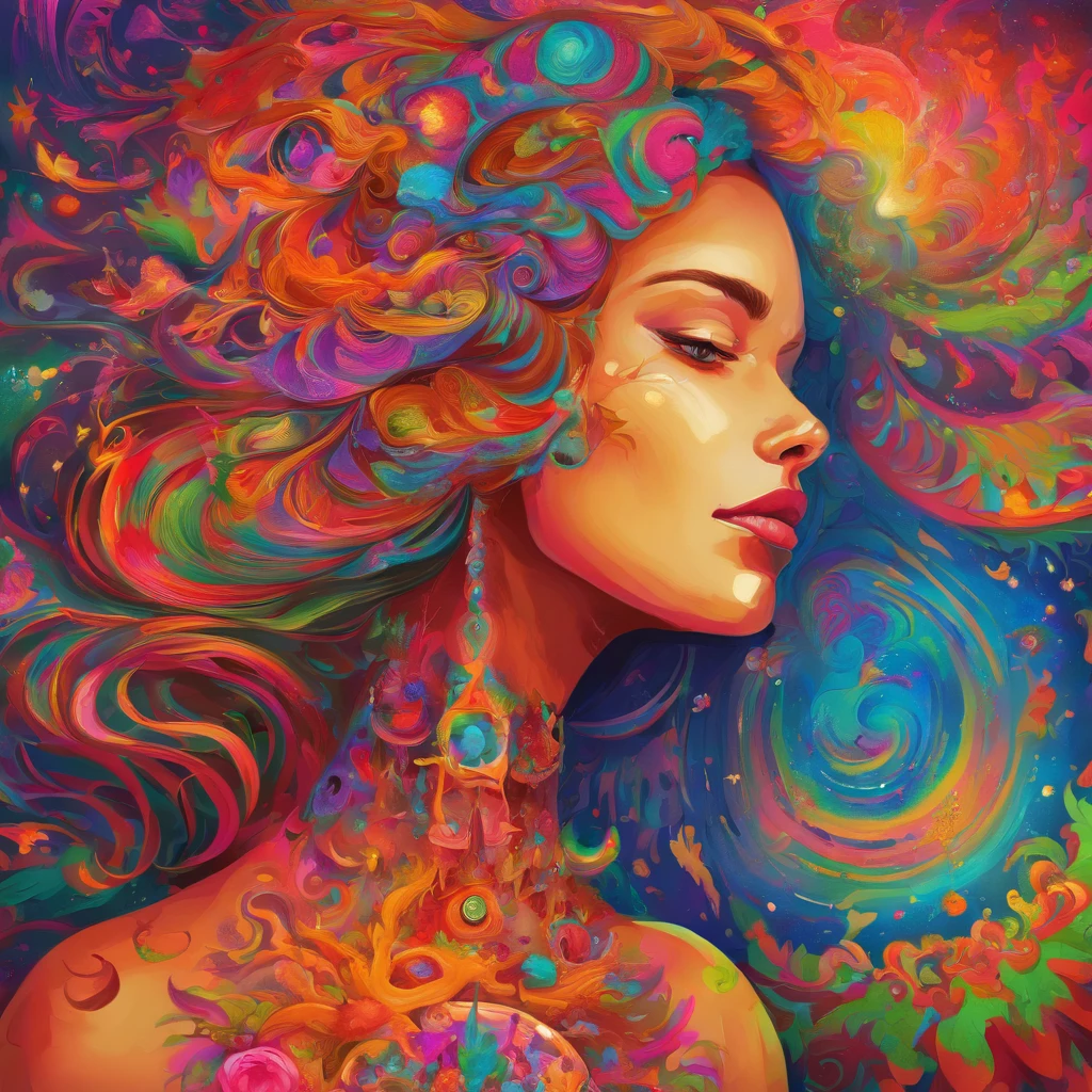 ((Best Quality, 8K, masutepiece :1.3)), 1girl in, Beautiful woman: 1.3, Beautiful face, Sensual body position, showing butt, Woman with full body horizontal, Saturated colors, psychedelic image, nffsw, mandalas, fractral, The costume, The tattoo, Painted body, bride, Slouching body, Art similar to Alex Gray's art, Lots of color saturation, Woman, vortex, A hyper-realistic, planet earth, burning, Galaxy --auto --s2