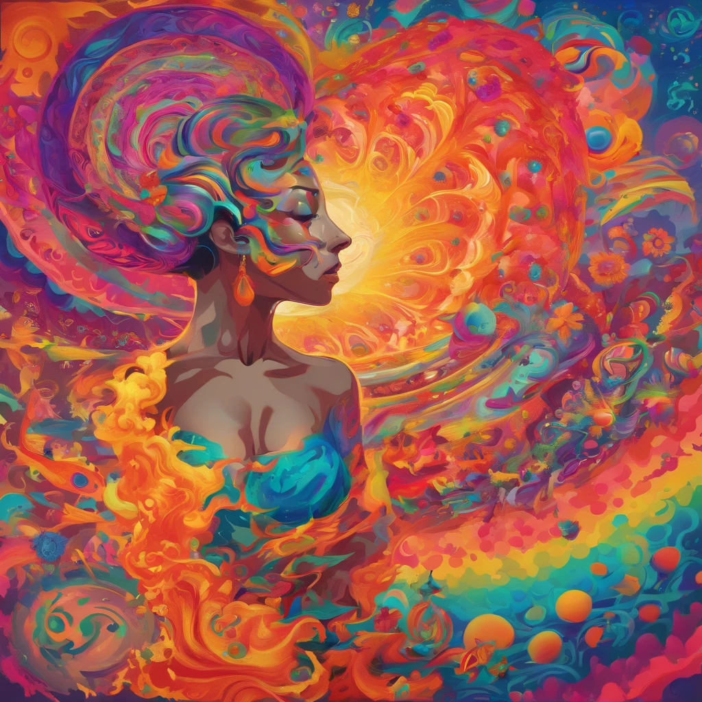 ((Best Quality, 8K, masutepiece :1.3)), 1girl in, Beautiful woman: 1.3, Beautiful face, Sensual body position, showing butt, Woman with full body horizontal, Saturated colors, psychedelic image, nffsw, mandalas, fractral, The costume, The tattoo, Painted body, bride, Slouching body, Art similar to Alex Gray's art, Lots of color saturation, Woman, vortex, A hyper-realistic, planet earth, burning, Galaxy --auto --s2