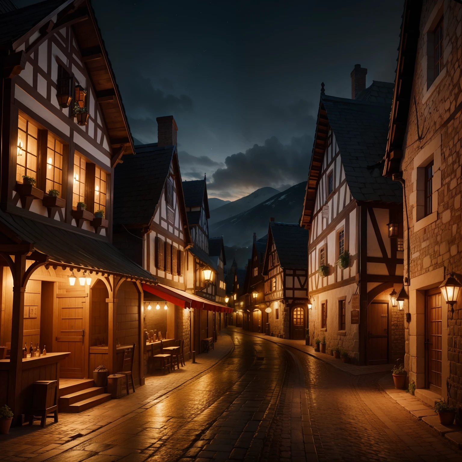 tavern of a medieval town ,4k, night