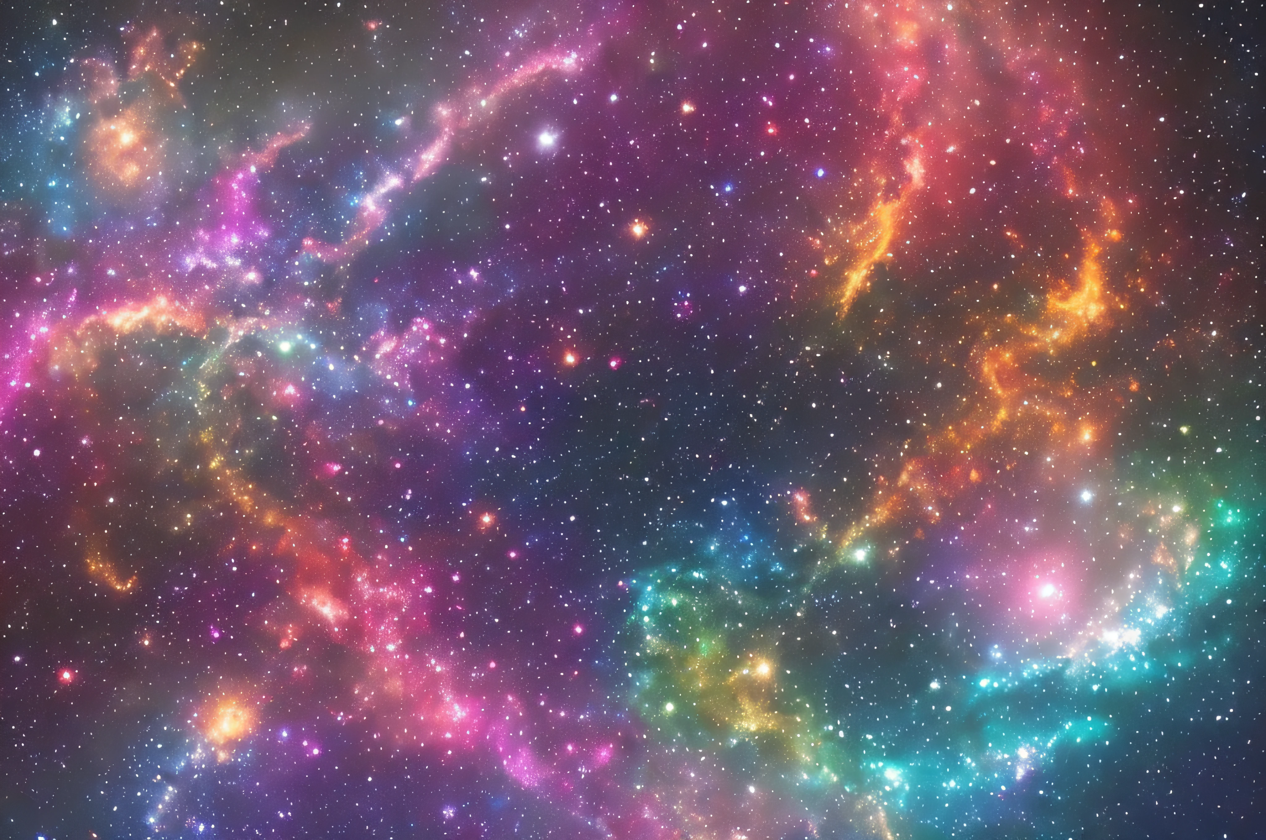 Galaxy、intergalactic、stele、nebulas、colourfull、Irridescent color、constellation、lightning bolt、thunderbolt、rainbows、Fractal Nebula chain, Um ser celestial, Vibrant and vivid, swirls, whirling, unreal、Symbol of God、magia、A hyper-realistic、colourfull