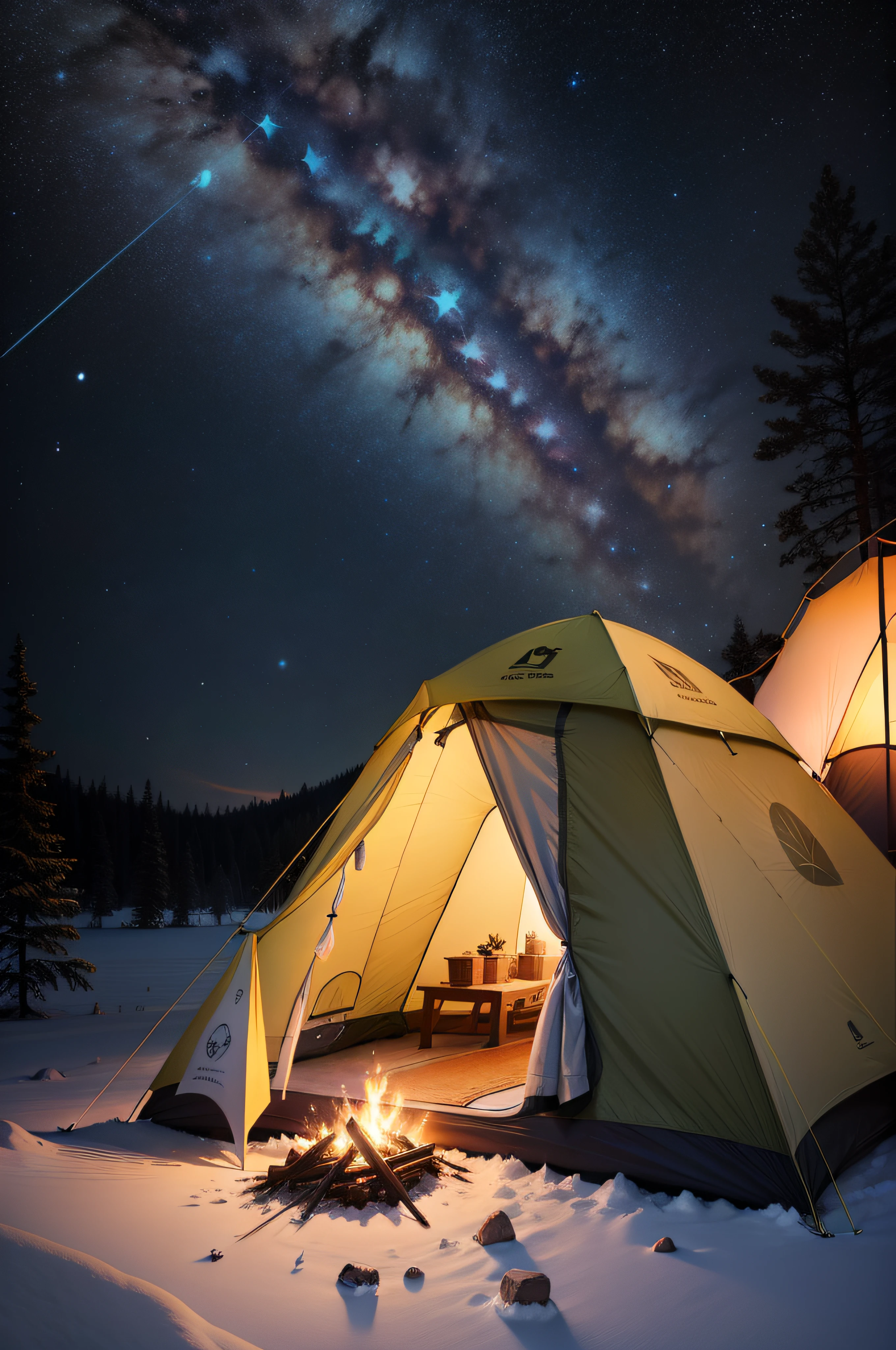 8K, Photorealsitic, a picture, Best Quality, Starry sky, milkyway, CAMPING TENT、Photorealsitic, masterpiece、top-quality、hightquality、A highly detailed