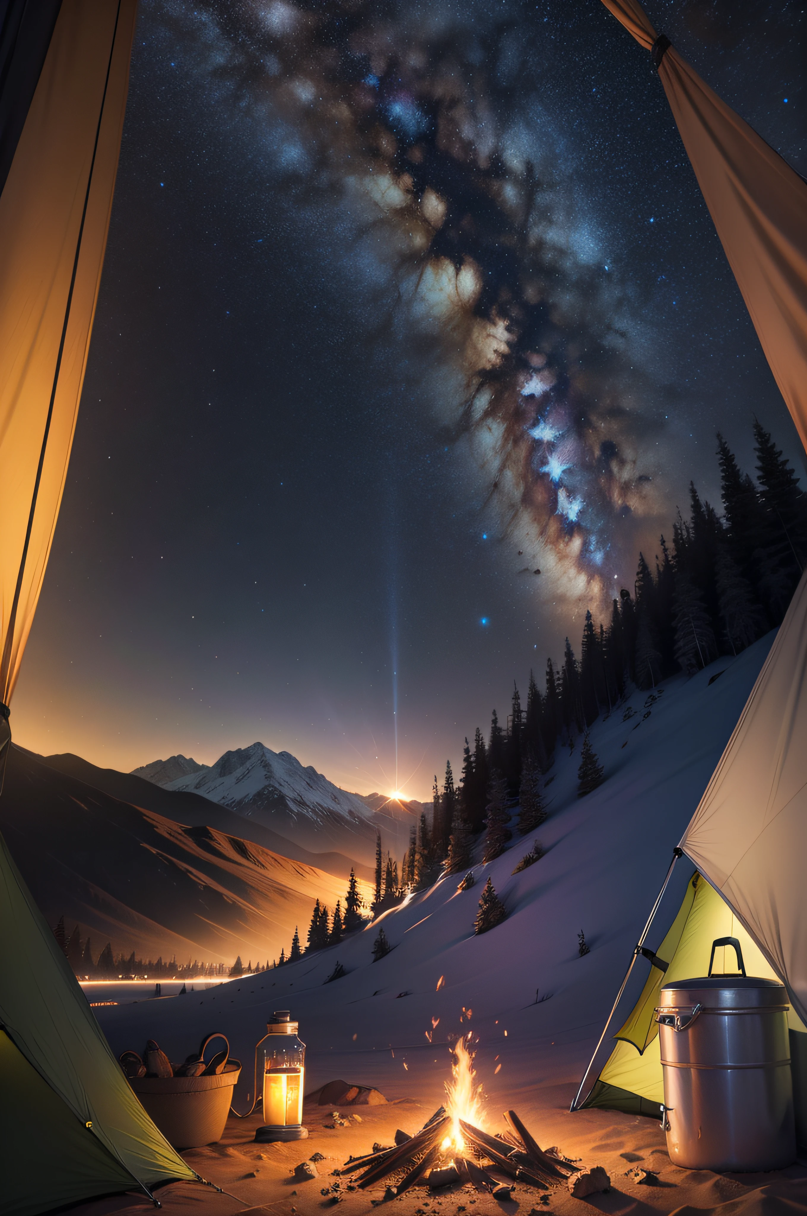 8K, Photorealsitic, a picture, Best Quality, Starry sky, milkyway, CAMPING TENT、Photorealsitic, ​masterpiece、top-quality、hightquality、A highly detailed