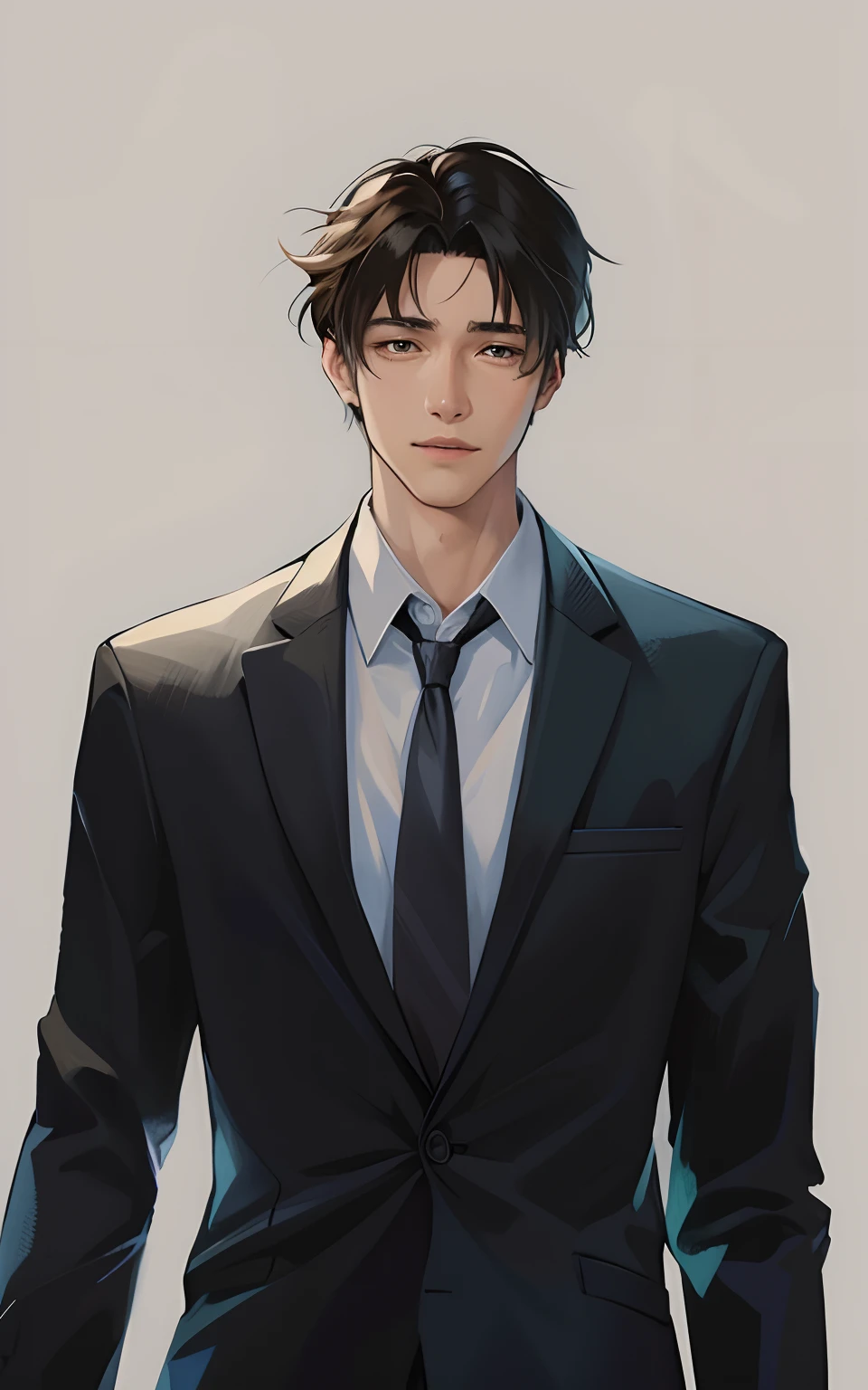 a young man in suit and tie, cold expression, digital anime illustration