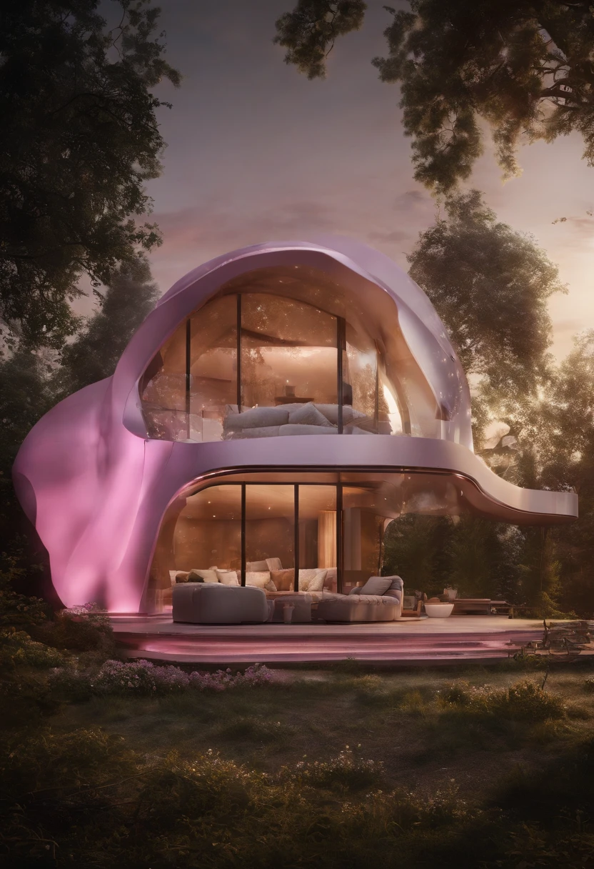 hyper-photorealistic glass bubbles pink cabins, partially embedded into the mountain, futuristic interior, a film Oblivion otherworldly atmosphere, golden hour, art highly detailed, fine details, hyper quality, trending on artstation, award-winning, megapixel, elegant, high quality, de-noise, post-processing, post-production, ultra-wide angle lens, wide angle view, super resolution, megapixel, DSLR, Nikon D750, shot on 70mm, lens, distortion, F/22, shutter speed 1/1000, long exposure, sharpened, photoshopped, vibrant colors, 32K resolution, sharp details, octane render, vray engine, unreal engine 5 --s 750 --style raw