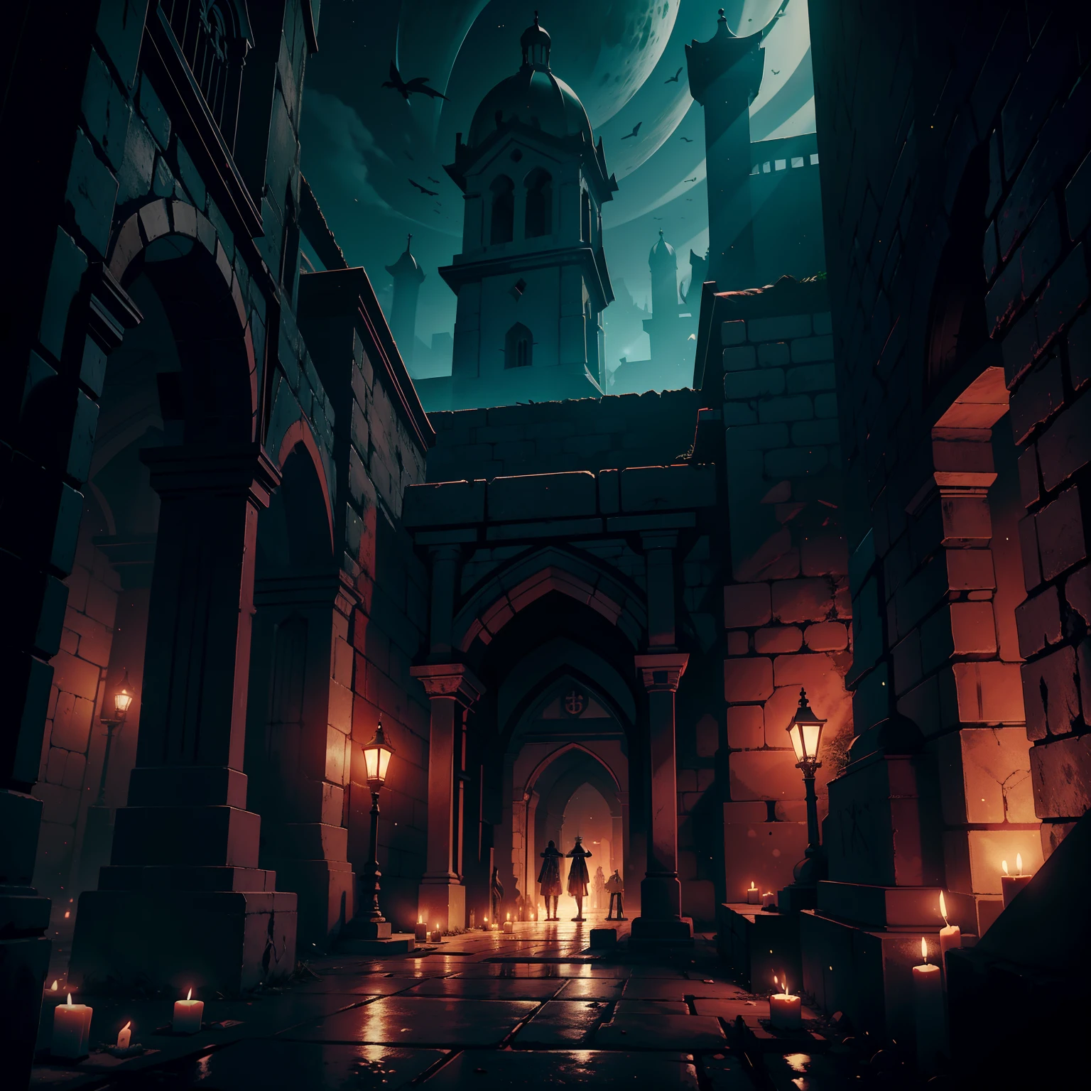 10 cultists, ritual, medieval city catacombs, night, 4k