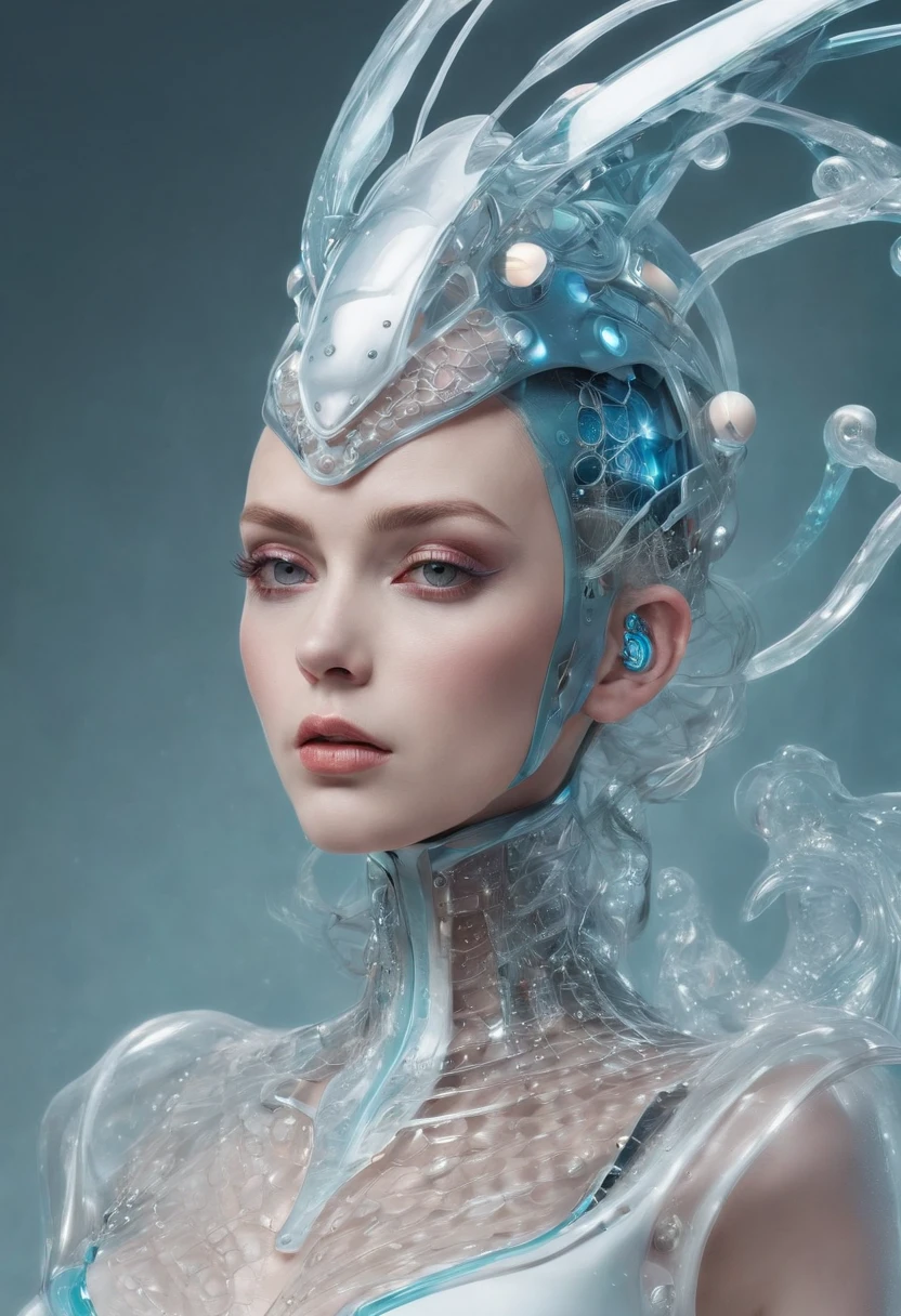 Translucid robot queen of the sea, cybernetic fashion, bubbles, veins, fritz
lang 2057, HD photorealistic, raw style, light angle view, full body ,
retrolight --v 5.2 --ar 4:5