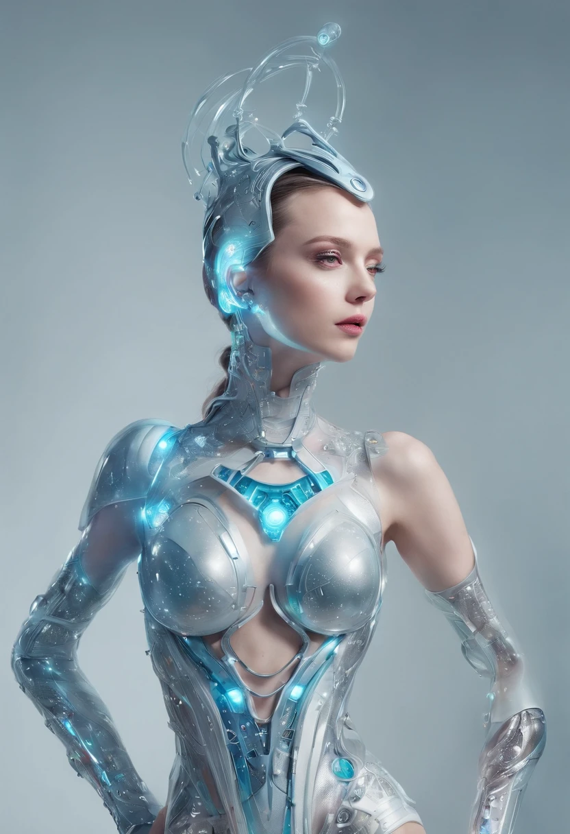 Translucid robot queen of the sea, cybernetic fashion, bubbles, veins, fritz
lang 2057, HD photorealistic, raw style, light angle view, full body ,
retrolight --v 5.2 --ar 4:5