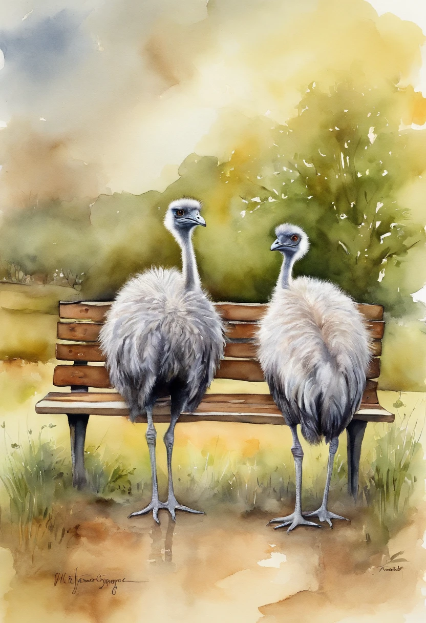 Photo of ostriches and bench coloring