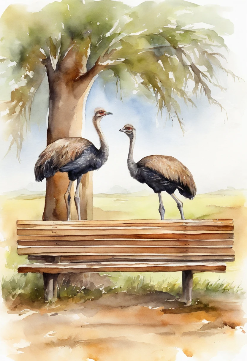 Photo of ostriches and bench coloring