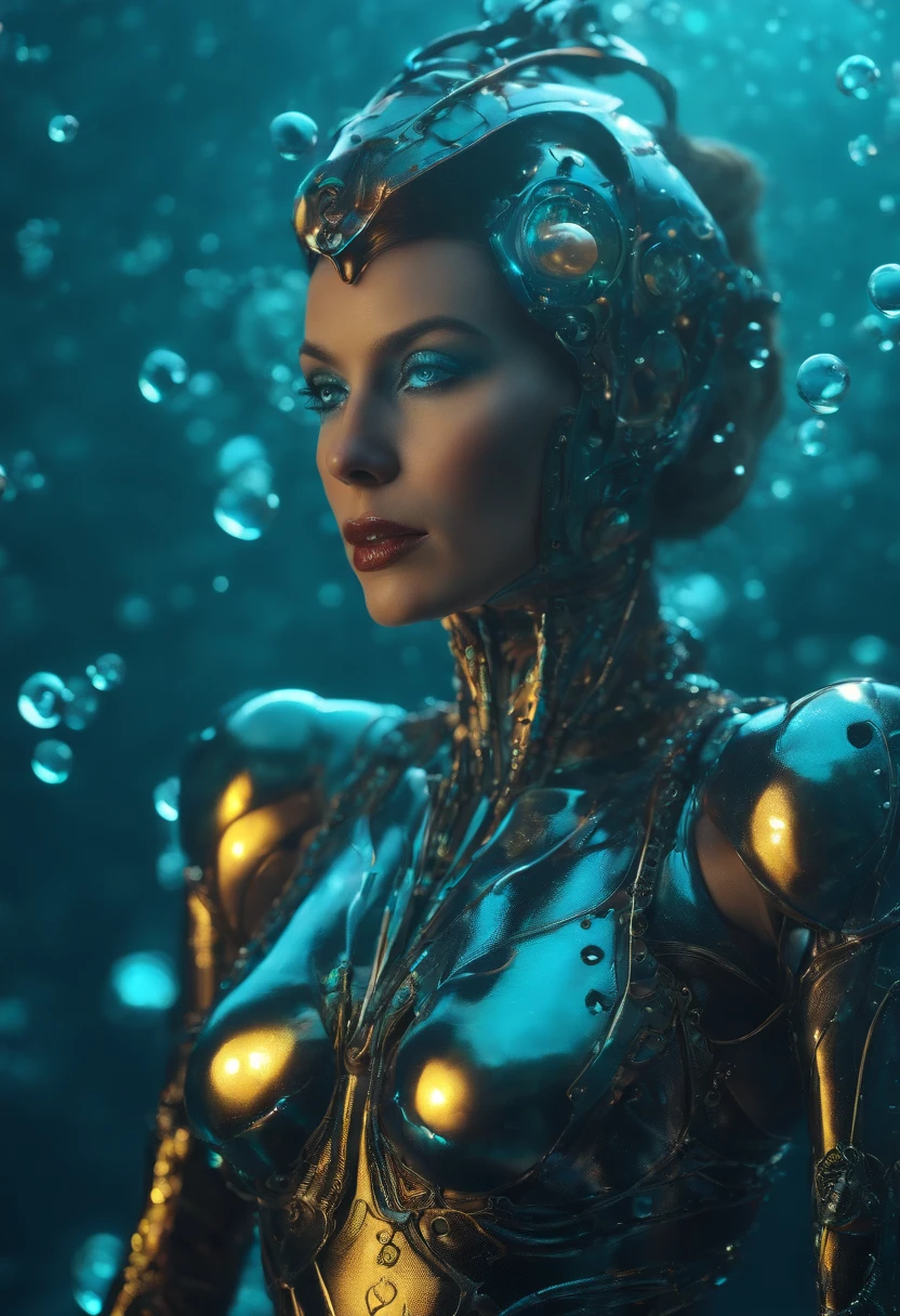 Translucid robot queen of the sea, cybernetic fashion, bubbles, veins, fritz
lang 2057, HD photorealistic, raw style, light angle view, full body ,
retrolight --v 5.2 --ar 4:5