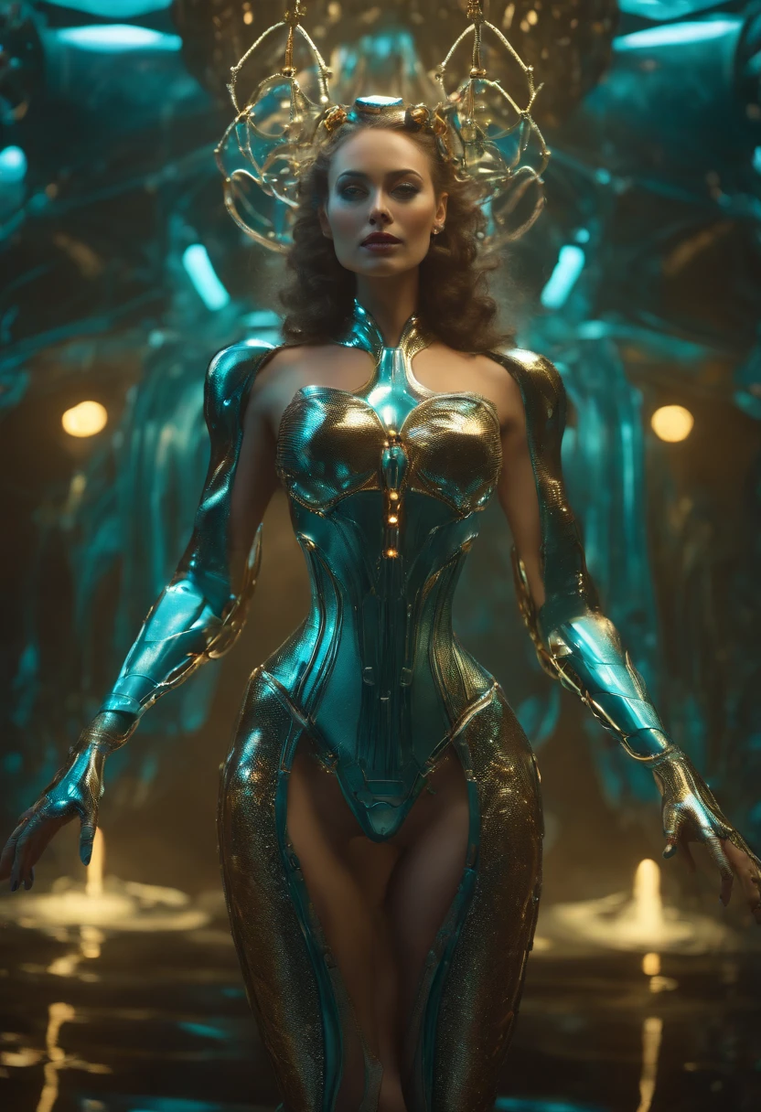 Translucid robot queen of the sea, cybernetic fashion, bubbles, veins, fritz
lang 2057, HD photorealistic, raw style, light angle view, full body ,
retrolight --v 5.2 --ar 4:5