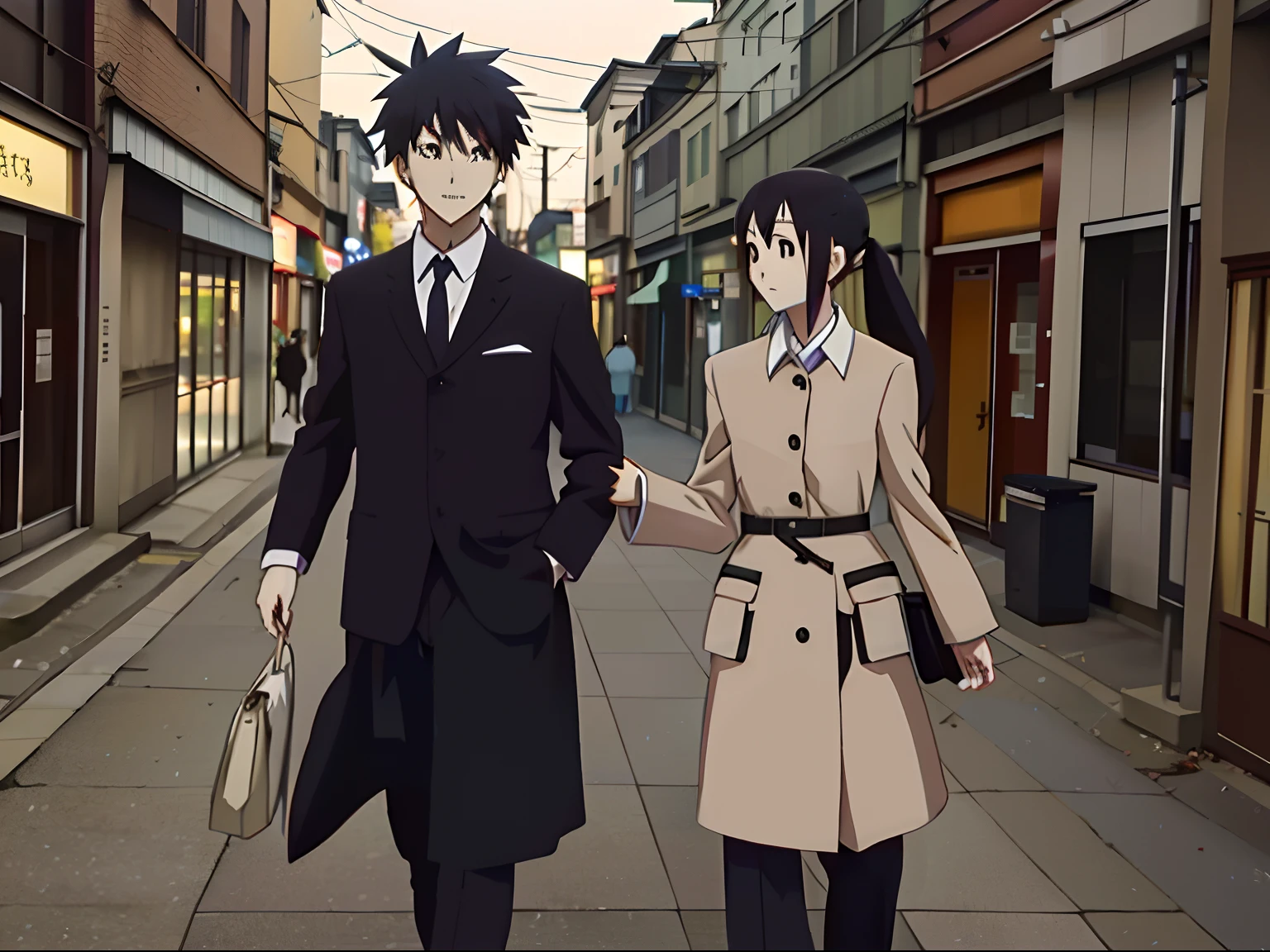 Two people were walking down the street carrying bags, screenshot from the anime film, anime movie screenshot, screenshot from a 2012s anime, still from tv anime, in the anime film, fight scene, animated still, anime movie scene, screenshot from guro anime, anime film still, anime still frame, Today's featured anime stills