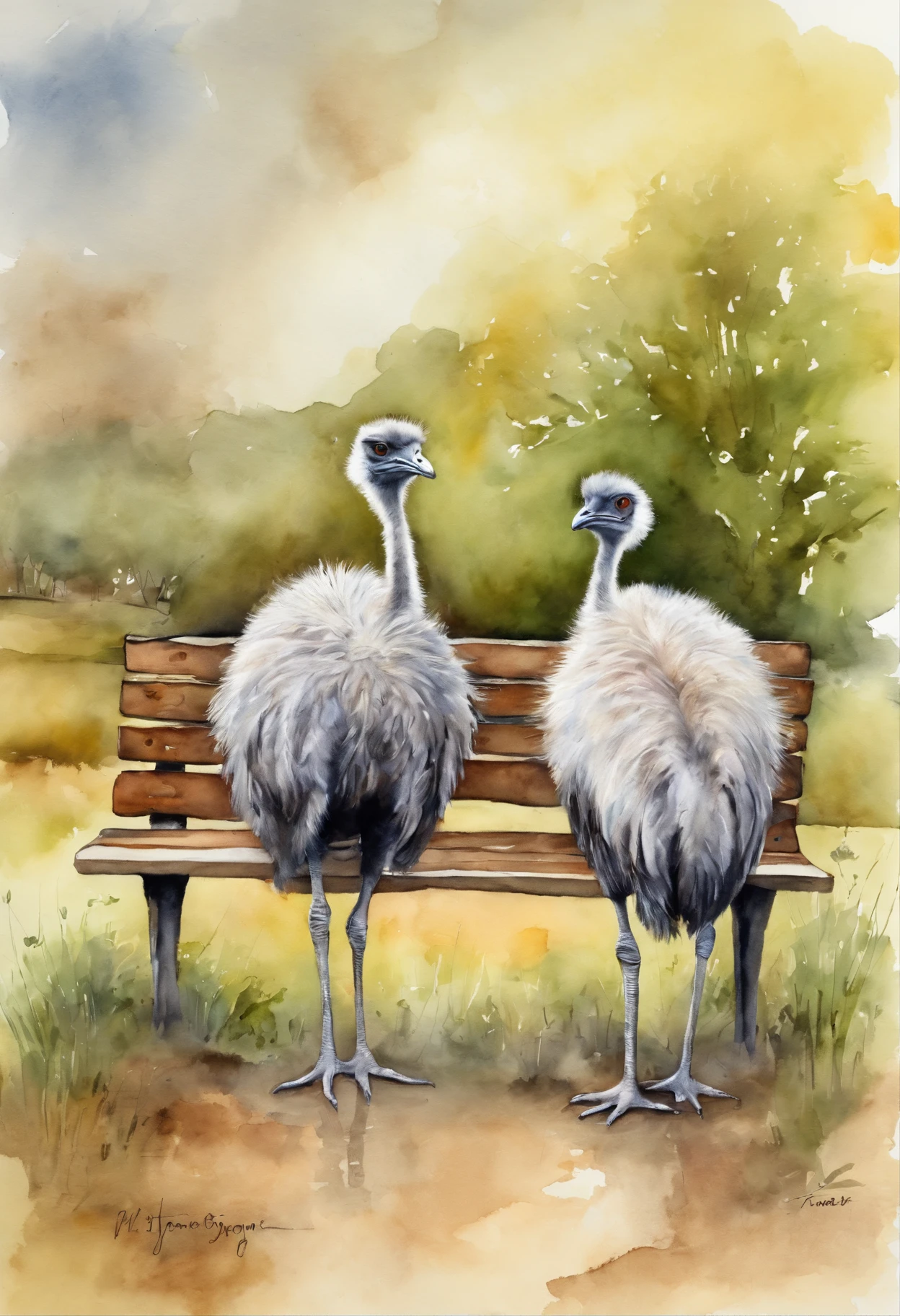 Photo of ostriches and bench coloring