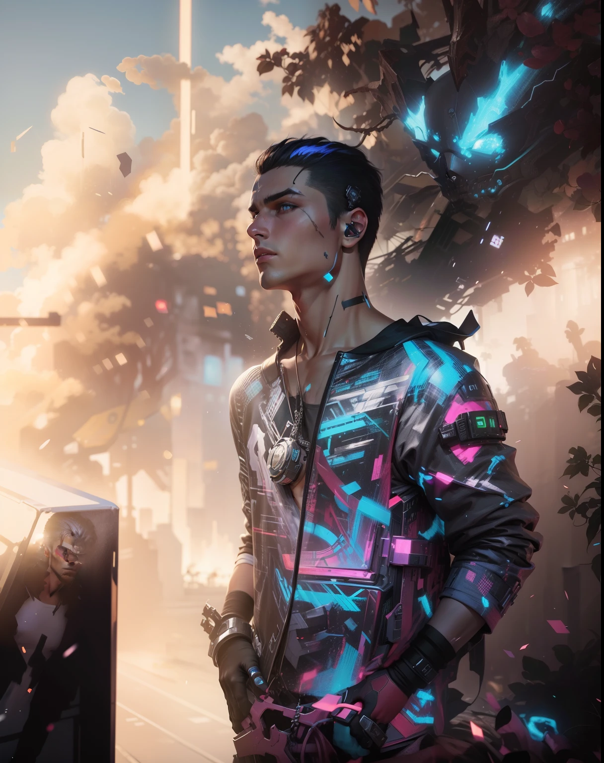 Change background cyberpunk handsom boy realistic face, 8k, ultra realistic