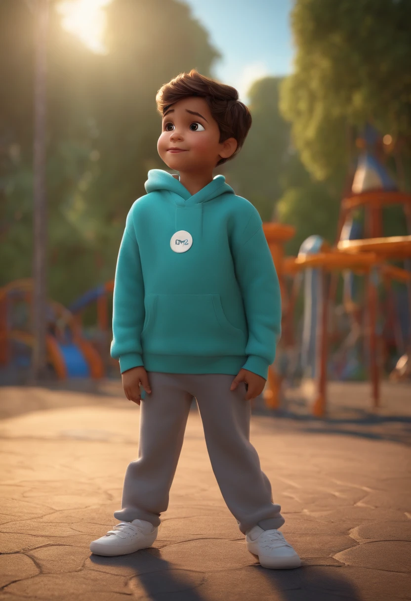 (Pixar 1.23 estilo) 1 menino ((parte superior do corpo frente, busto tiro)), solo, cute child, morena, tracksuit bonito, menino, korean child, playground, ((obra-prima, mais alta qualidade)), (composite lighting) atravessando a rua na faixa de pedestre em um dia ensolarado