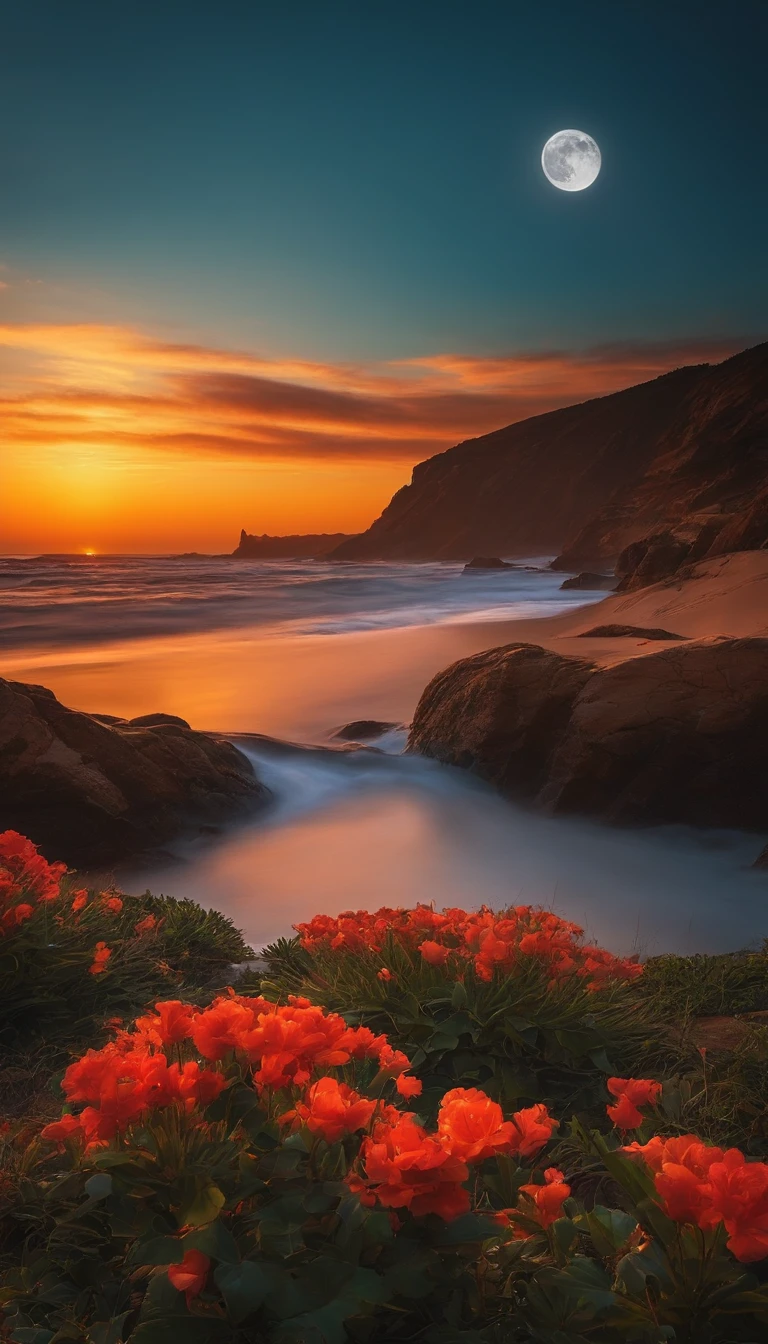 crie uma paisagem natural em que o sol e a lua saiam juntos