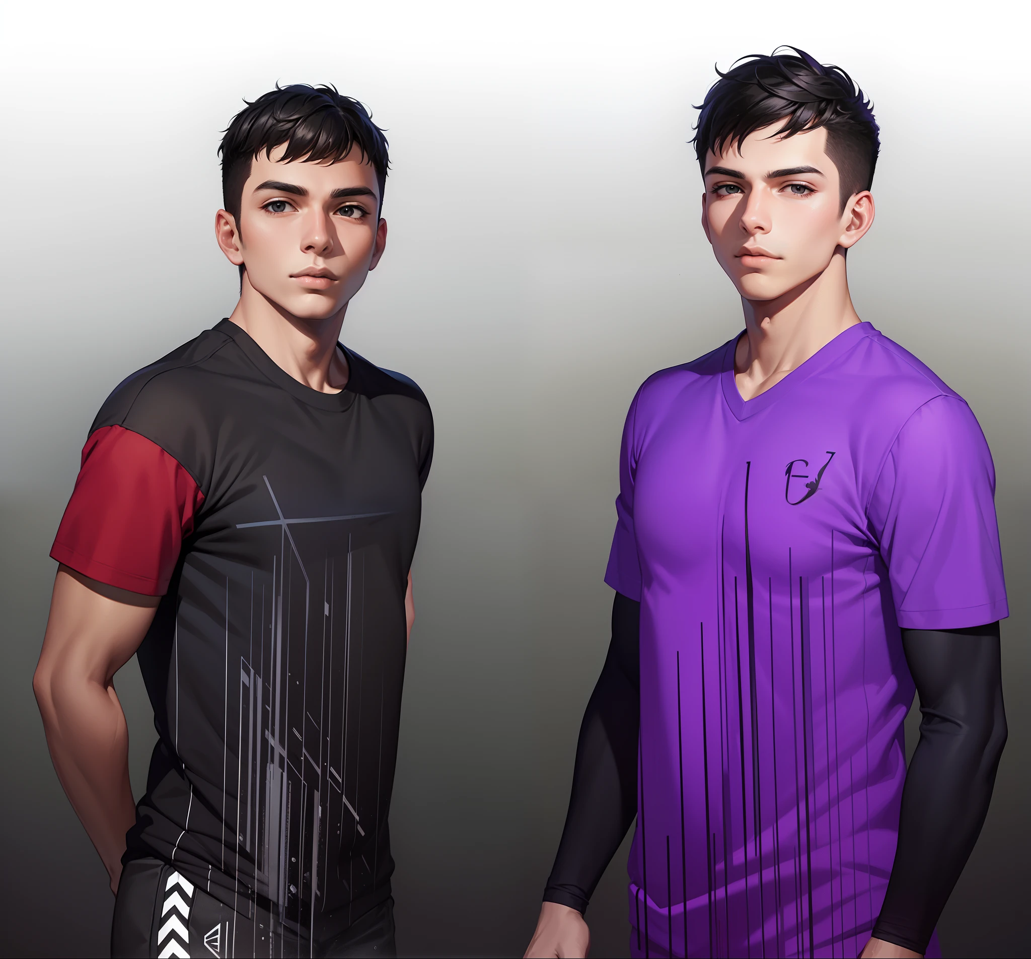 Two young man, attractive profile picture, masterpiece, ultra-precise rendering, handsome and cool young man, dependable young man, simple design, most beautiful image, 4K, black hair