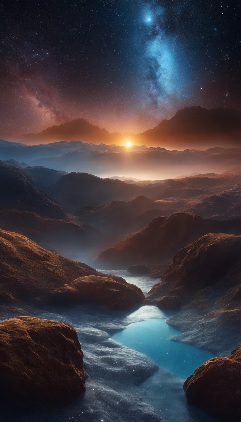 ((8K)) Starry sky with rivers and distant milky ways, galactic landscape, epic beautiful space scifi, cosmos sem fim no fundo, high detailed digital art, Space landscape，stellar，comets，Pillars of creation