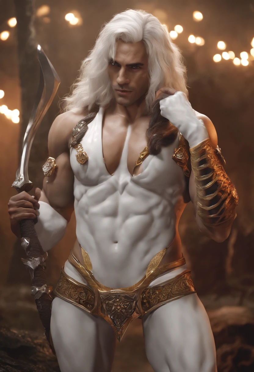 musculature，Tiger orcs，nakeness，white see-through panties，Get wet，Chest hair，Reproductive organs