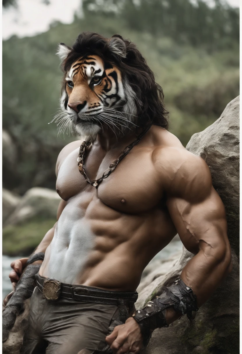 musculature,Tiger orcs,nakeness,white see-through panties,Get wet,Chest hair,Reproductive organs