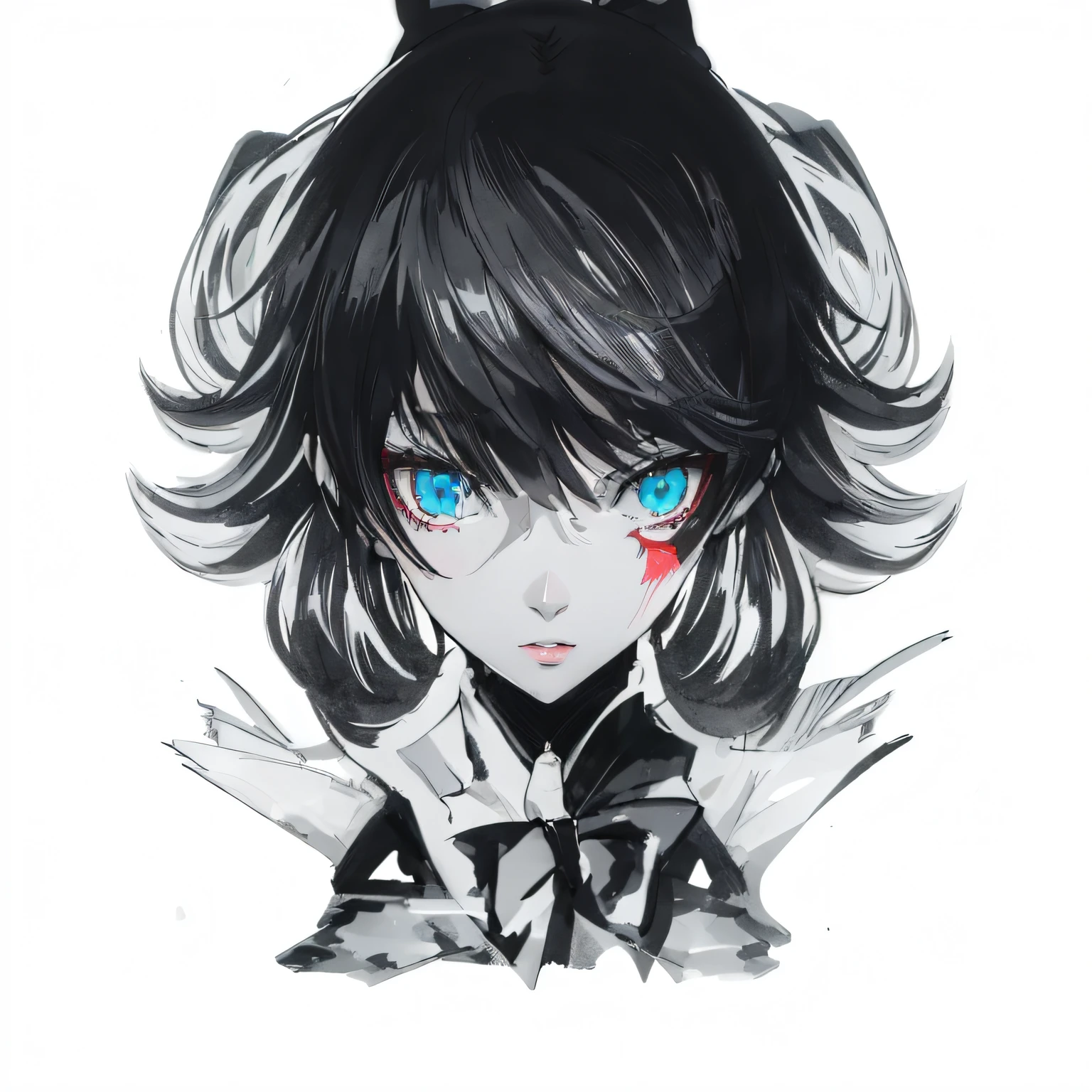 anime girl with red eyes and black hair with a black bow, persona art style, persona 5 art style wlop, persona 5 art style, ultra-detailed. anime, high quality anime artstyle, artgerm on artstation pixiv, anime style 4 k, anime artstyle, akira artstyle, unknown artstyle, aura, official art, clean artstyle
