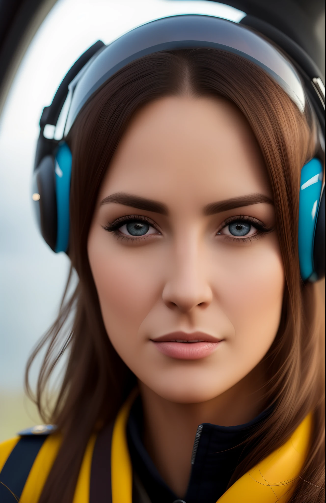 woman,pilot,cockpit,(masterpiece), (realistic), (photorealistic: 1.2), (raw photo: 1.2), (best quality: 1.2), (detailed face: 1.4), (beautiful detailed eyes: 1.2), (detailed hair)