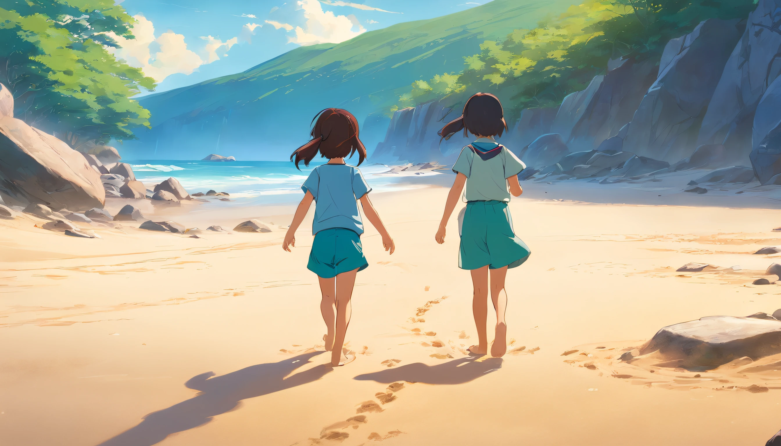children playing on the sand, ross tran. scenery background, ryan dyar, environment painting, Beautiful oil matte painting, photorealistic landscapes, 4k hd matte digital painting, 8 k resolution digital painting, 8k resolution digital painting, hyperrealistic landscape, inspired by Raphael Lacoste, Illustration matte painting, beautiful digital painting