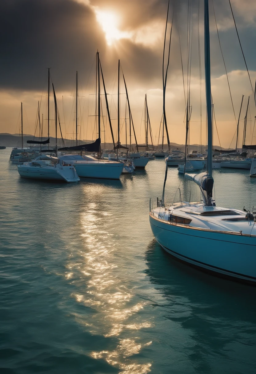 Refreshing wide seascape with yachts running