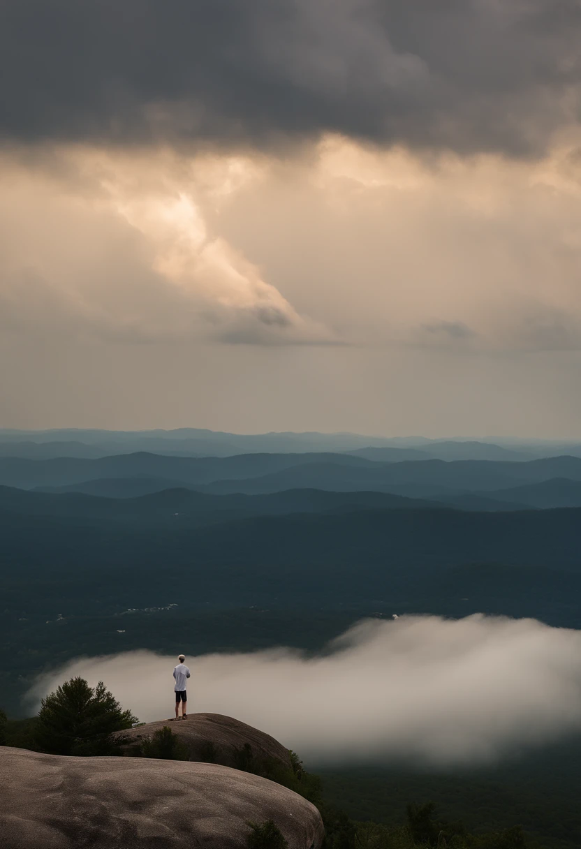 Looking down from the top of the mountains at Asheville, NC, Before the Great Storm, Nostalgic, Annual lighting display, cumulonimbus clouds, voluminetric lighting, Big sky