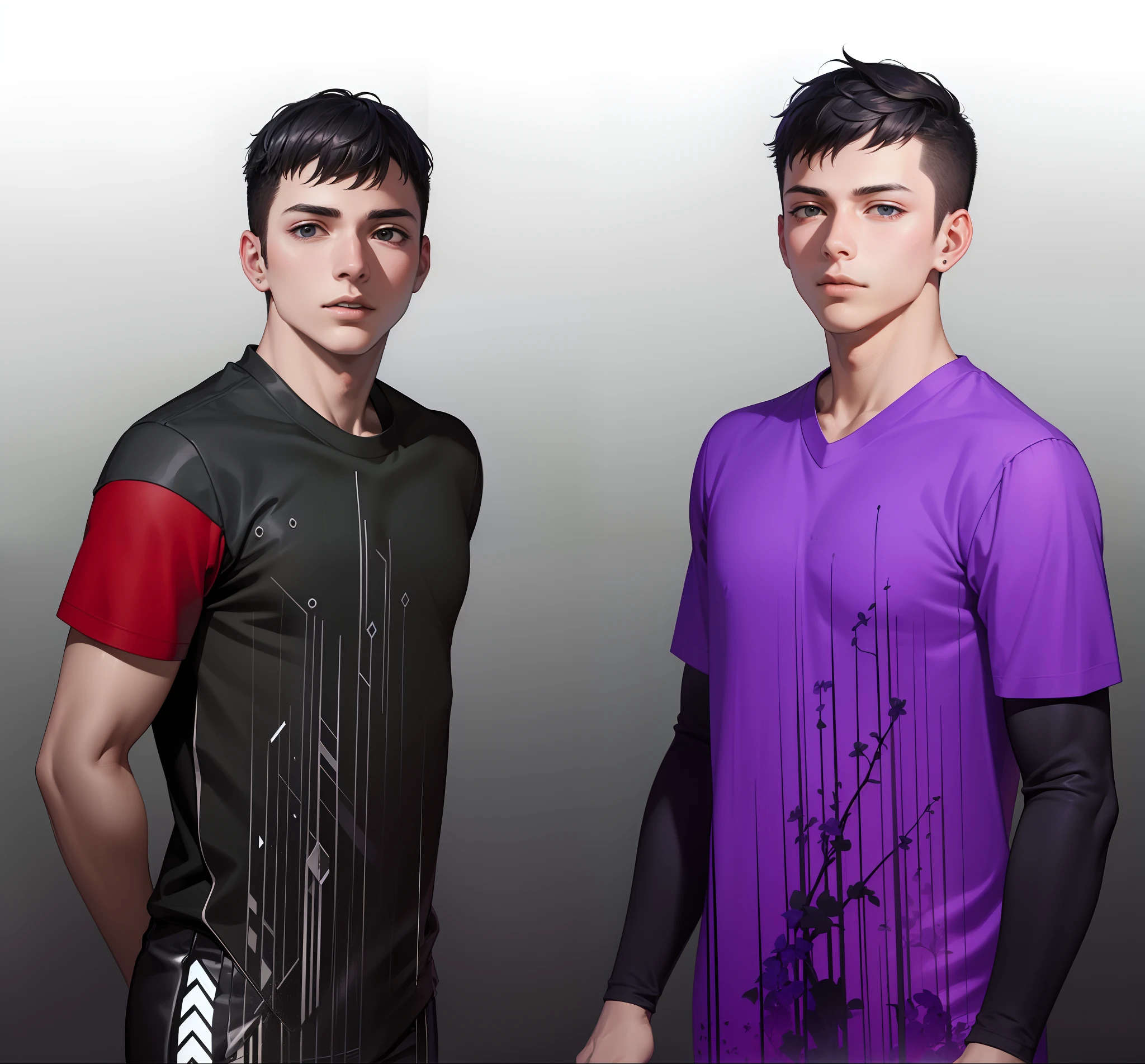 Two young man, attractive profile picture, masterpiece, ultra-precise rendering, handsome and cool young man, dependable young man, simple design, most beautiful image, 4K, black hair, light balance picture
