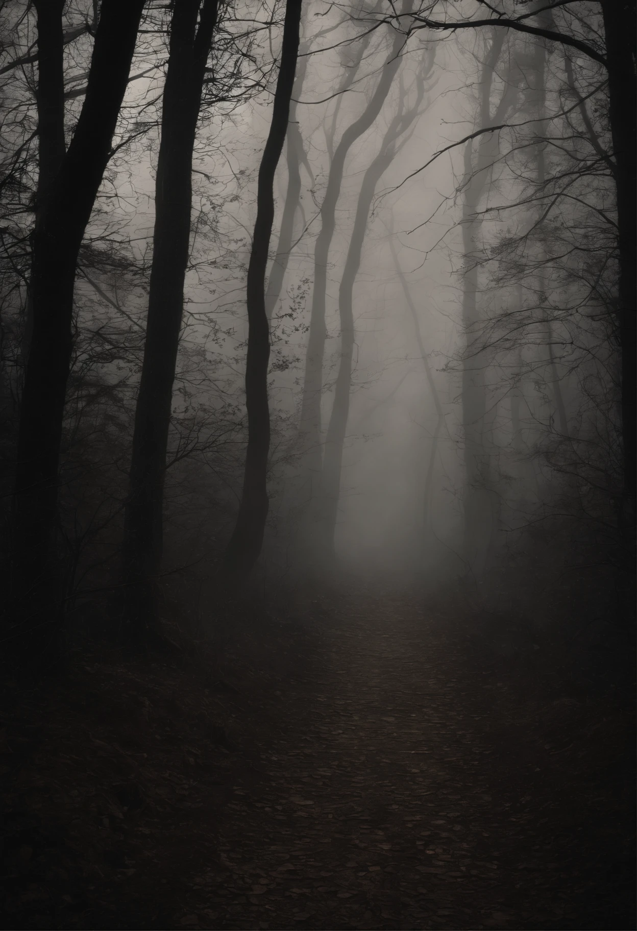 detailed nature,forest at night,ominous atmosphere,creepy shadows,dark trees,ethereal moonlight,mysterious fog,haunting sounds,dense foliage,twisted branches,mysterious figures lurking,darkness enveloping,distant howls,ominous silence,hidden secrets,dark magic,unsettling presence,mystical creatures,wilderness untouched by humans,secret pathways,enchanted forest,foreboding energy,supernatural elements,evoking fear in the heart, surreal and unsettling,nightmarish landscapes,melancholic beauty,macabre art,the unknown lurking in shadows,terrifying beauty,nighttime mystery,an exploration of darkness,desolate and haunting,painting the nightmares,unseen forces at play,dark adventure,whispering spirits. (best quality,ultra-detailed,masterpiece:1.2),realistic,horror,deep,moody,low-key lighting,ominous colors,contrast and shadows,dramatic composition.