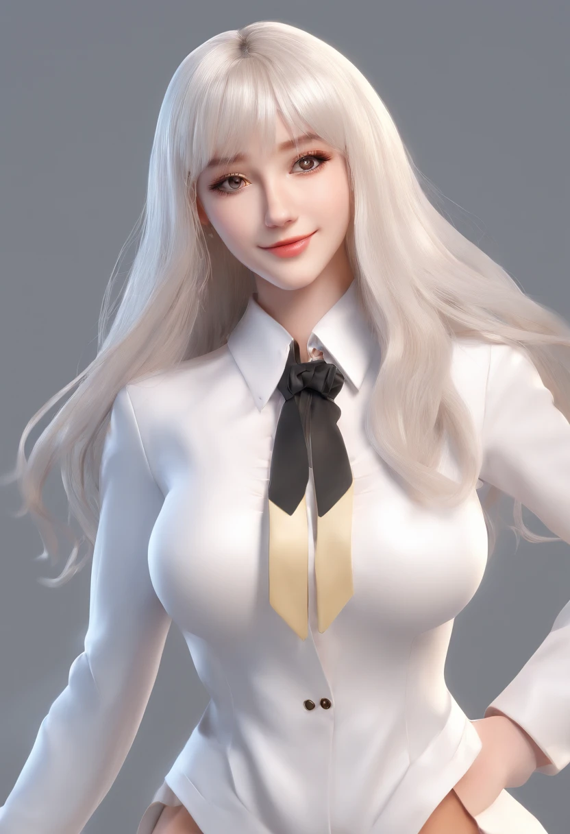 High school girl, long white hair, Long hair and waist, White ribbon, Black eyes, Beautiful body, Beautiful hair, Smile,White low-cut suit,E cup , Knee socks,black leg rings,does not wear panties , full bodyesbian