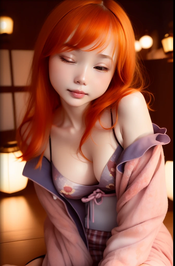 Upper body from the waist up、Are sleeping、nap、(Sleeping with your eyes closed)、(4In K、masterpiece、hight resolution、Realistic and beautiful light and shadow、One girl、Solo Focus、(top-quality)、(Hi-Res)、(extremely delicate and beautiful)、(Beautiful 8k face)、(Brown-eyed)、(I close my eyes while smiling.)、(独奏)、(Clear skin)、(Soft hair)、(hugetits)、(Plaid kimono, Red and blue floral yukata)、((Awa Odori Pose))、((Bokeh lantern light night background))、((speedo))、(reality)、thin and small nose、(red lipsticks)、(Reddening cheeks)、poneyTail、(Lustrous skin)、((Ukiyo-e style))、Ultra-thin eyebrows、Ultra high image quality、(Wearing maiko-style makeup)、skin whitening、long and beautiful lashes、Turning around in the style of a Kyoto magazine model、((s asleep))、Lustrous skin、(Red-dyed cheeks)