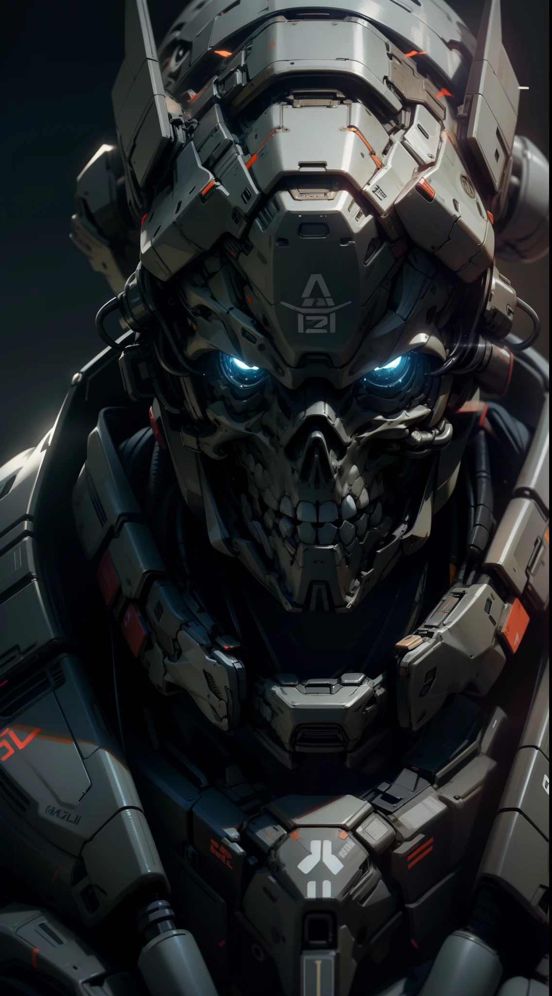 Ultra Realistic Skull Face mech in action closeup face portrait with lots of details and amazing design