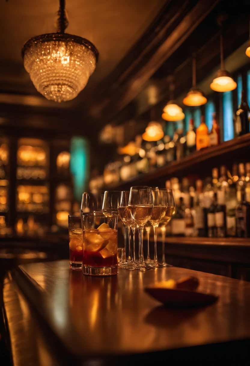 (high quality:1.2),(blur background:0.9),vibrant colors,realistic lighting,photorealistic,bar scene,out of focus background,detailed textures,dynamic composition,bokeh effect,lively atmosphere,bottles on shelves,glasses on counter,colorful cocktails,reflections on glasses,people socializing,clinking glasses,lounge music,fancy outfits,shadows and highlights,dramatic lighting,disc dimly lit,fuzzy edges to objects,crowded space,subtle smoky atmosphere