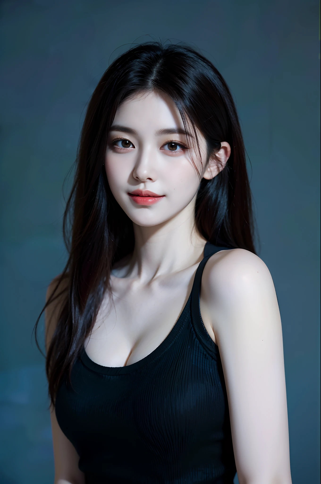 (((Medium hair))), best qualtiy, 8K, hdr, A high resolution, absurderes:1.2, blur backgroun, Background bokeh:1.2, photography of, (RAW photo:1.2), (真实感:1.4), (Masterpiece:1.3), (complexdetails:1.2), 1girll, 独奏, japanaese girl, delicated, Beautiful detailed, (Delicate double eyelids), (Detailed facial features), Bigboobs, (((Large breasts))), Skin Firm, (Looking_at_peeping at the viewer), From_Front, （being thin），（best qualtiy：1.4），（超A high resolution：1.2），cinematic lighitnglamplight，（Extremely detailed illustration），（Gloss on lips，best qualtiy，超A high resolution，depth of fields，Caustics，Extensive illumination，naturalshadow，85mm， f/1.4, iso 200, 1/160s:0.75),1girll, Solo, (((Silk vest))) Smile, ((silk garment,pleatedskirt,‎Classroom))