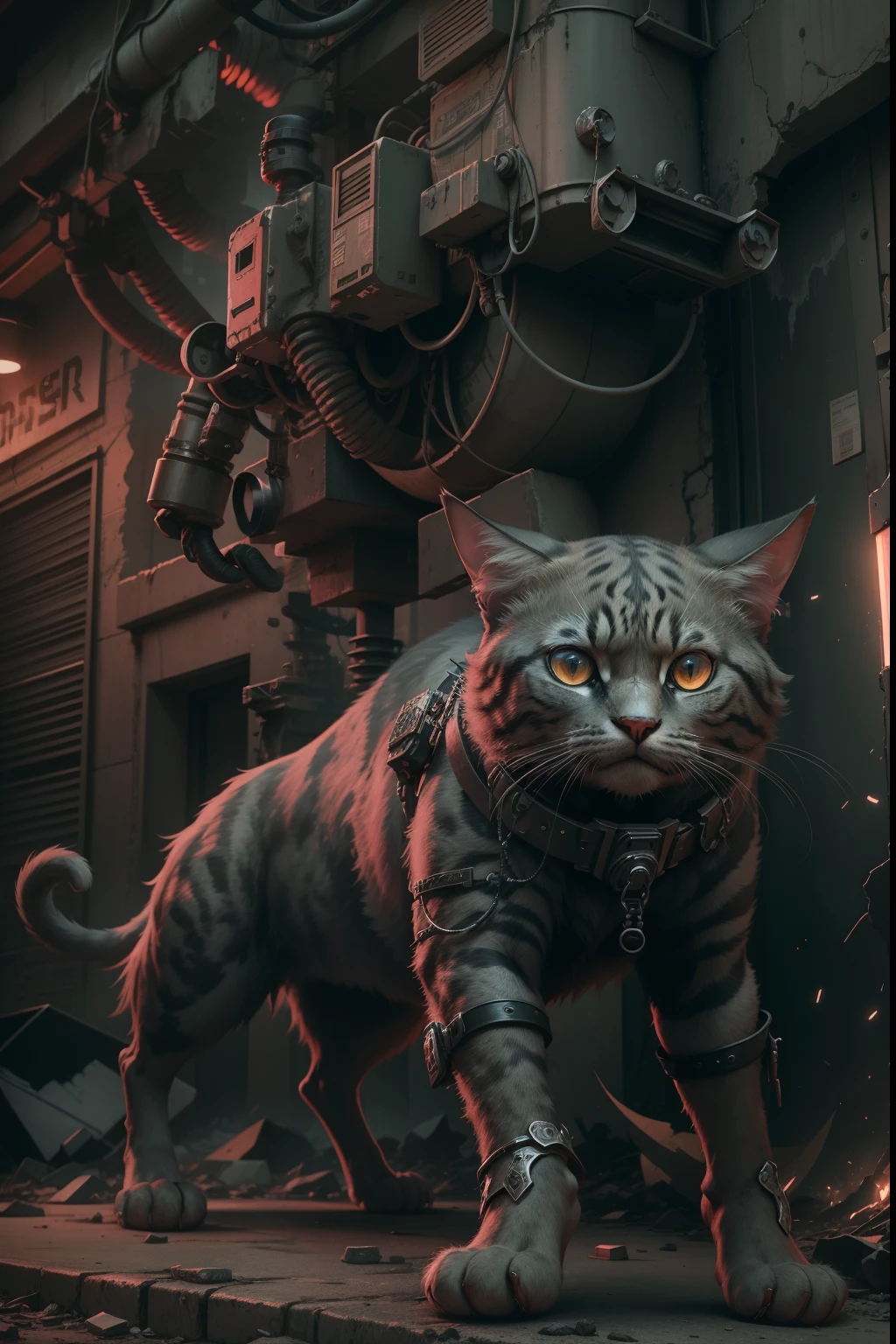 Best Quality,4k,8K,hight resolution,Masterpiece:1.2,Ultra-detailed,Realistic,Photorealistic:1.37,Image of a cat with a bat in his hands,Metal textures, The upper body is open, The legs are open from the hips to the feet, Decorated with a beaded beard, Loose long curls, intricate muscular details, Photorealistic works of art, 4k resolution. Background: Ancient Roman Arena,32K UHD, Best Quality, Masterpiece, super detaill, High Details
,Metal textures,Dystopian landscape,Intrusive atmosphere,Enigmatic colors,Dark and moody lighting,Mechanical elements,neon lights,high-end technology,Unique fashion style,Robotic enhancements,post apocalyptic setting,gloomy background,Urban decay,Scattered debris,Crumbling buildings,Dramatic poses,Vivid expressions,Sharp and sharp lines,glowing eyes,Visible emotions,Intense and dynamic composition,Rough and rough aesthetics,A sinister presence,Contrasting shades,Detail-oriented image,Bold and bright tones,High-contrast images,Dramatic shadows,Industrial cityscape,graffiti art,Posthuman evolution,A supernatural sense,Disturbed reality,Emotional facial features,ominous vibe,Technological elements,Cutting-edge fashion trend,rebellious nature,Transcendental Beings,Mixing organic and artificial elements,Strong personality,The Impact of Cyberpunk,Abstract drawings,Emotionally charged scene,Shades of horror,Ambiguous narrative,Colossal skyscrapers,Impending darkness,Sinister Skies,Visual storytelling,Epic Battle,An apocalyptic future,Immersive Experience
