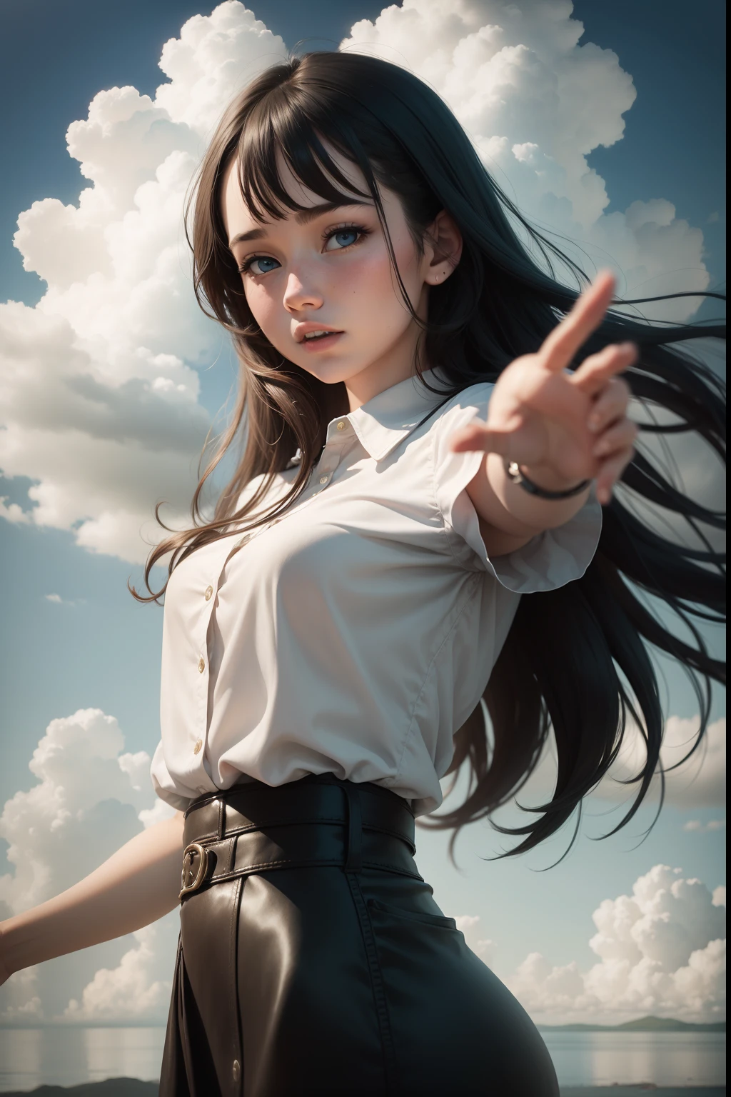 girl, reaching out, grabbed the cloud