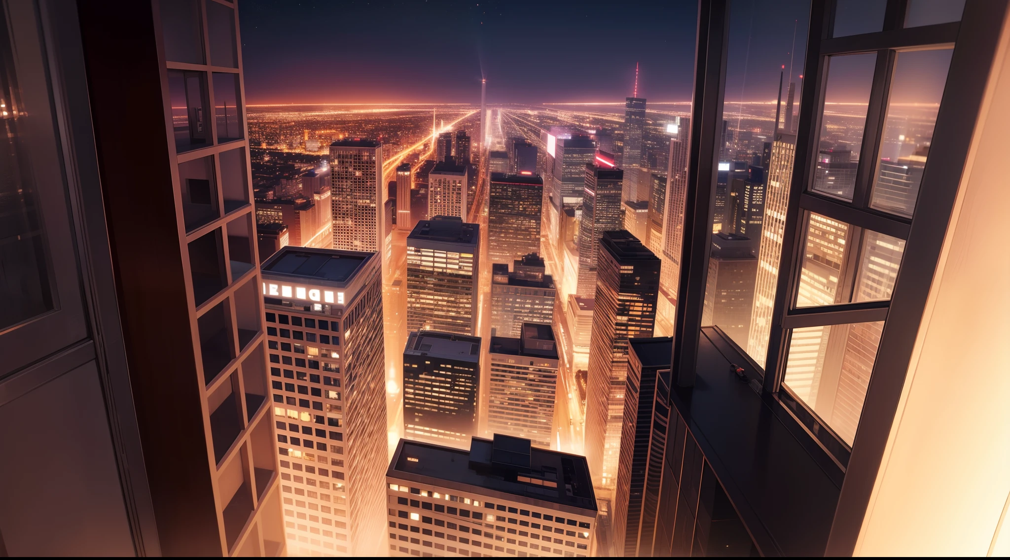 big empty city background, night time, one psycho girl standing in corner